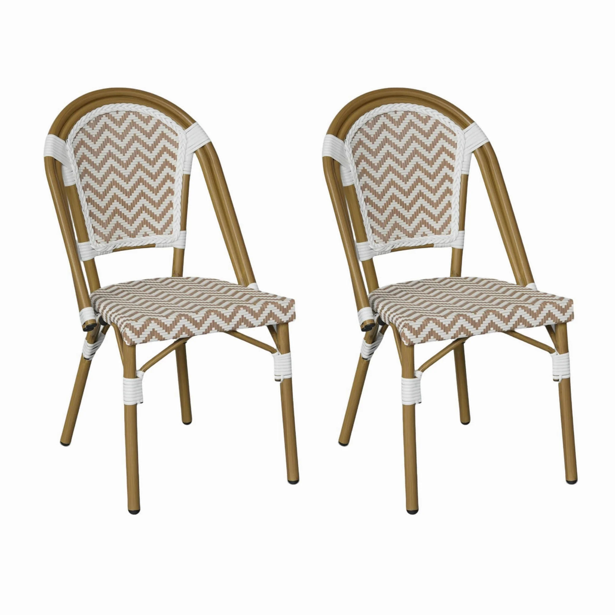 Rebecca Mobili Lot de 2 Chaises de Jardin en Aluminium, Chaises de Repas Extérieur Empilables, Marron et Blanc, Design Classique – Dimensions HxLxP : 85 x 46 x 57 cm – Art. RE7265