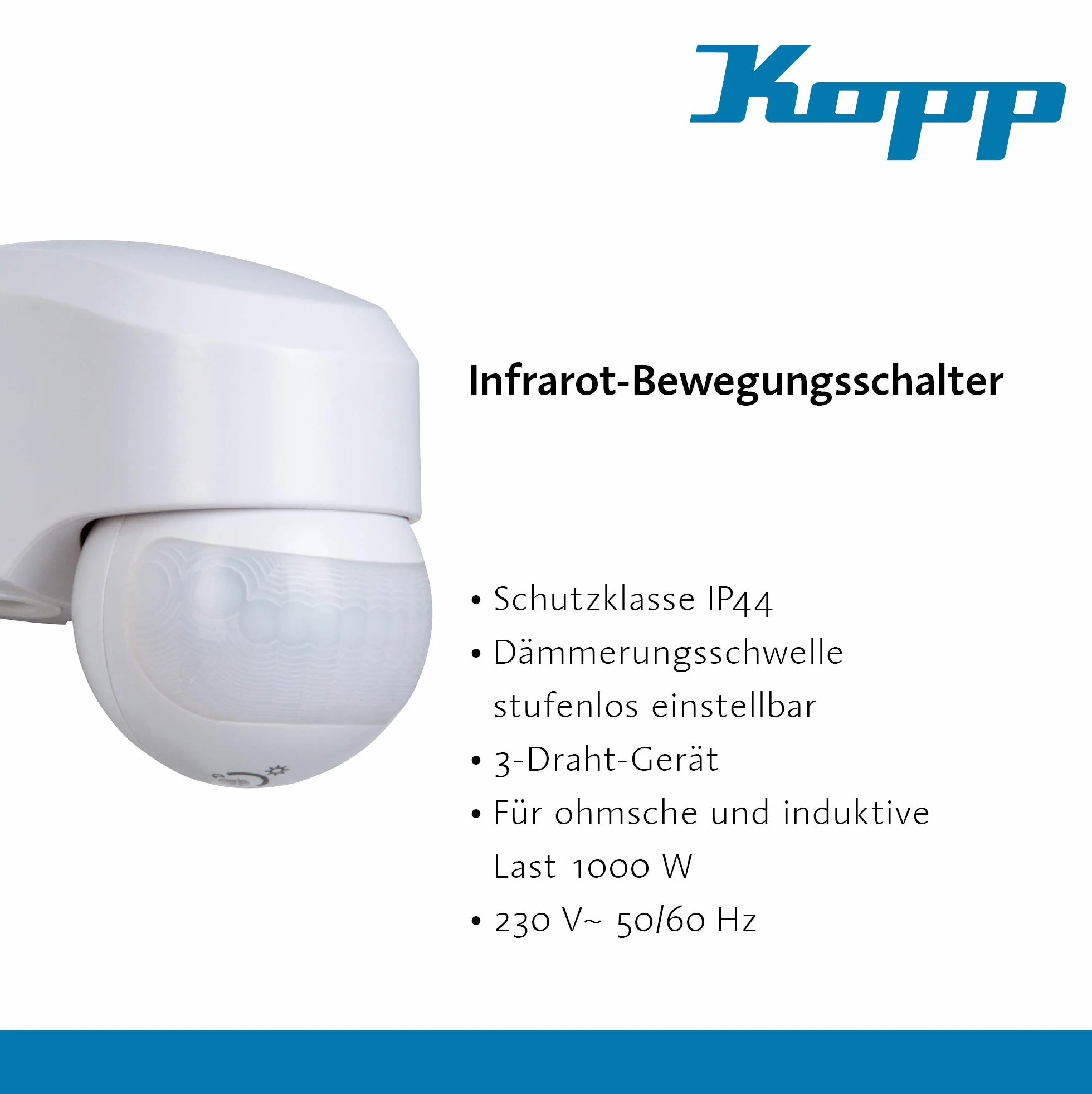 Kopp infracontrol 3D 180º Détecteur de Mouvement à Infrarouge IP44