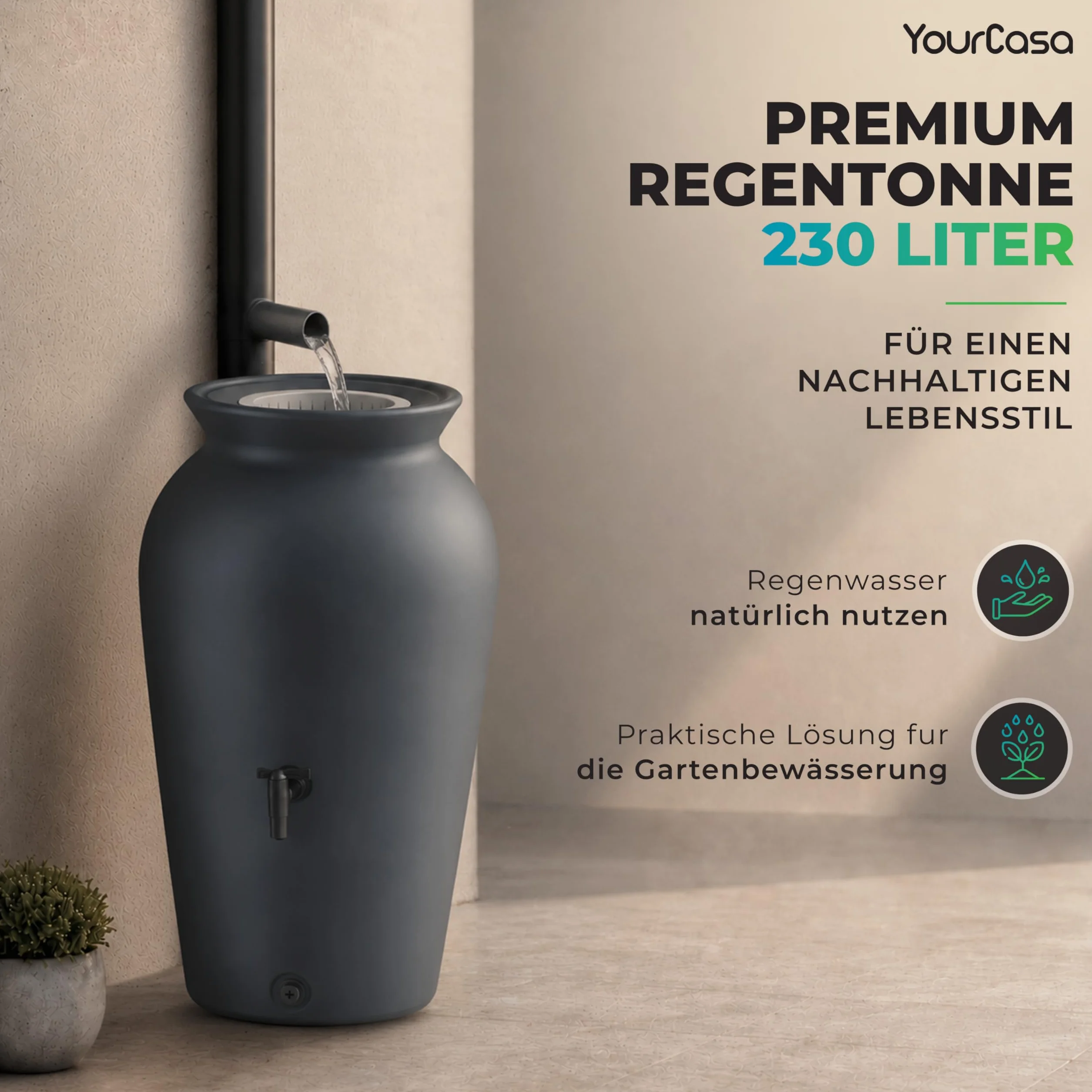 YourCasa DropCatcher Récupérateur d'eau de pluie 230 l plastique résistant au gel gris