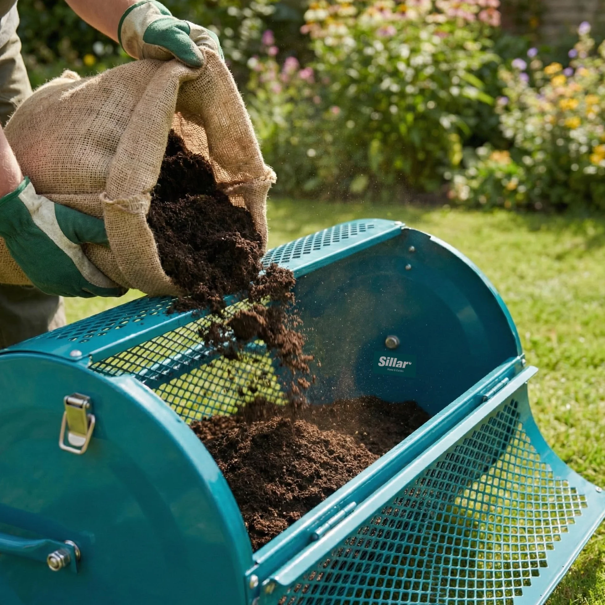 Sillar Épandeur Métallique à Compost 75 L, Rouleau en Treillis 40 x 60 cm, Composteur de Jardin