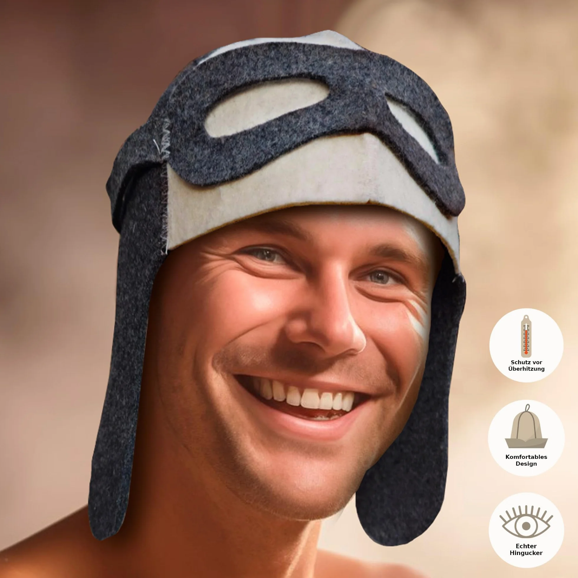 Chapeau de sauna en feutre 100% pour homme - Bonnet aviateur brodé
