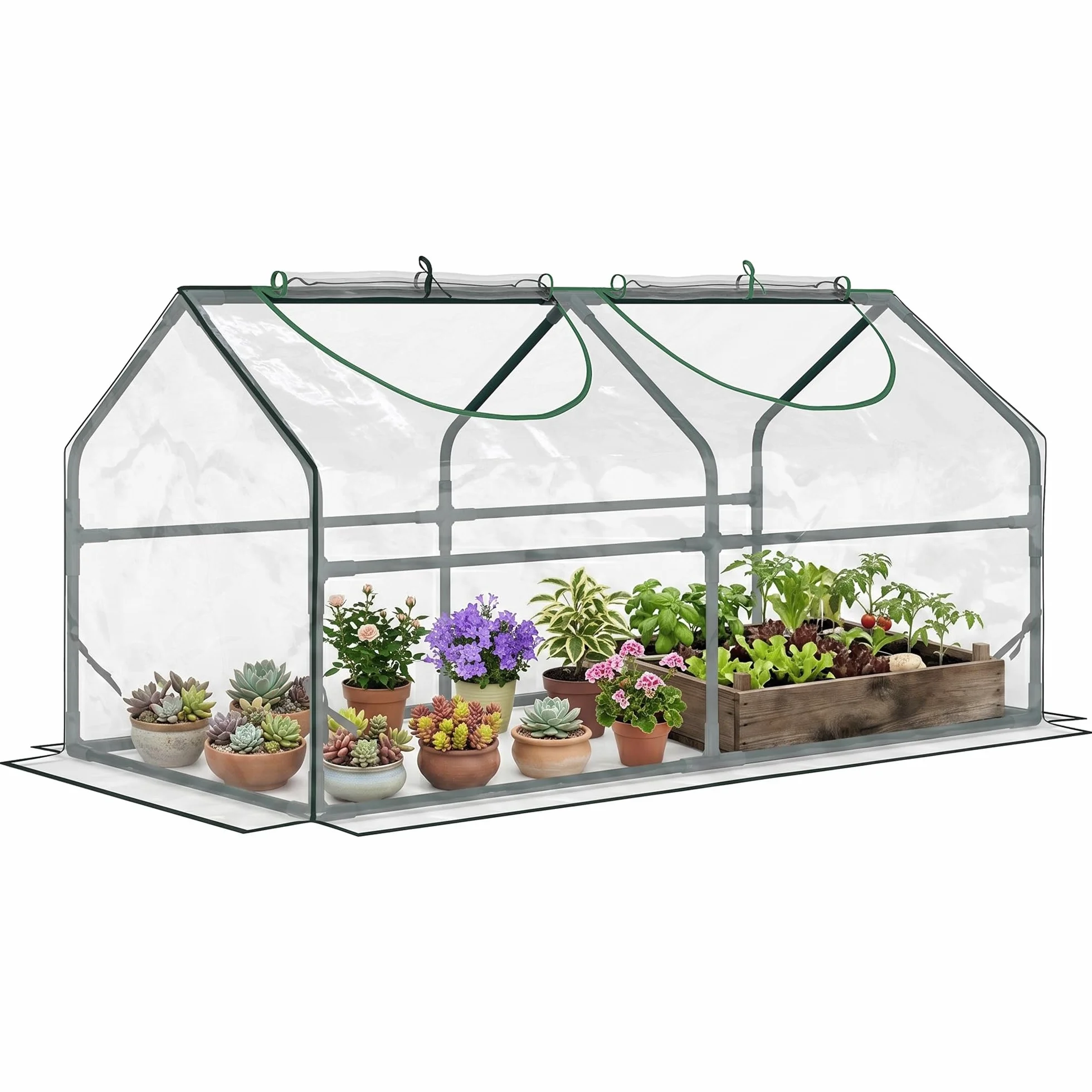 Outsunny Serre de Jardin, Mini Serre, 2 fenêtres zippées et enroulables, Couverture en Plastique, Cadre en Acier, 120 x 60 x 60 cm, Transparent