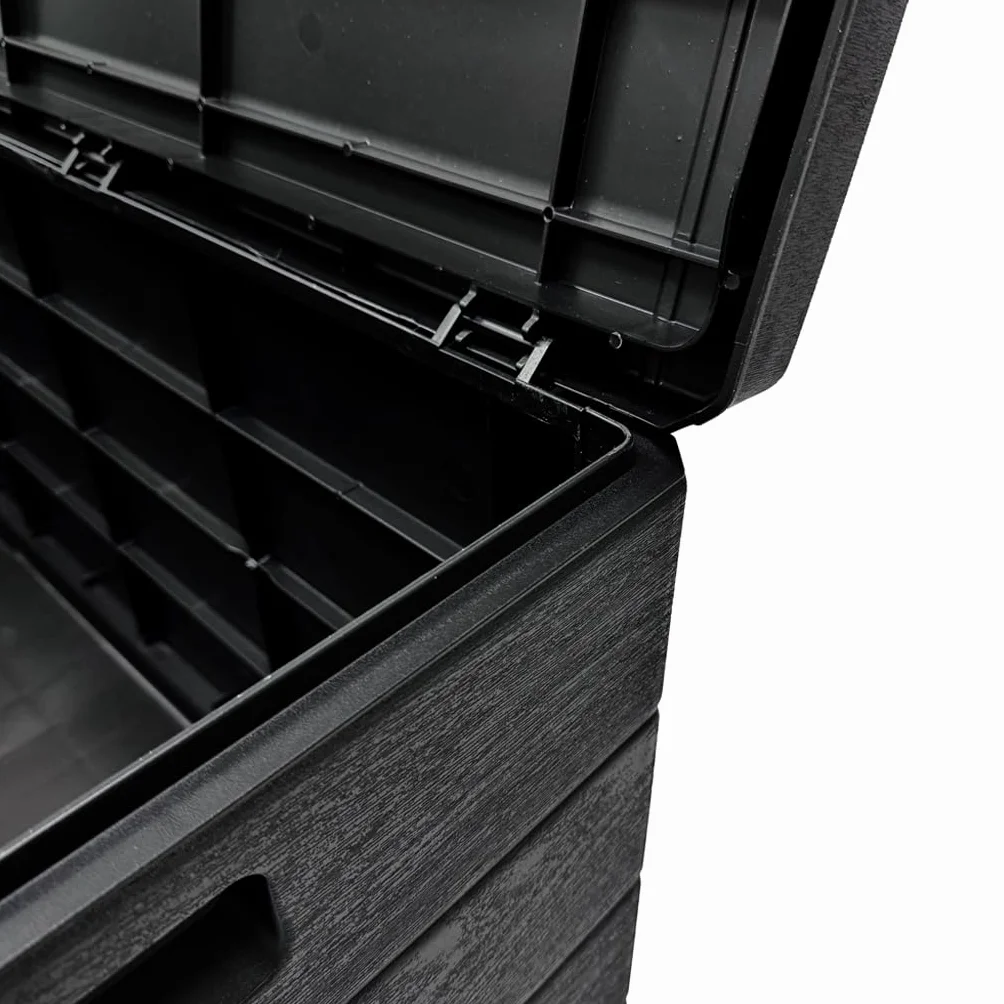 Kreher® XL Coffre de rangement/Boîte de jardin 170 L ou 340 L de volume utile avec un aspect bois moderne en anthracite! Robuste, lavable et facile à assembler ! (170 L)