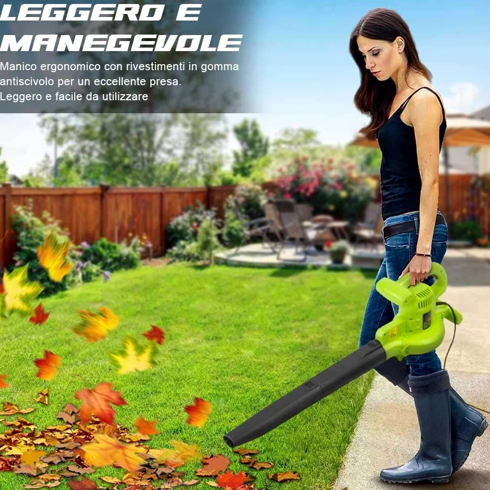 BAKAJI Extracteur de Feuilles électrique de Jardin 3 en 1 aspirateur déchiqueteuse et souffleur à Feuilles, Puissance 3000 W avec réservoir de Collecte 40 l et bandoulière pour Entretien, avec Fil