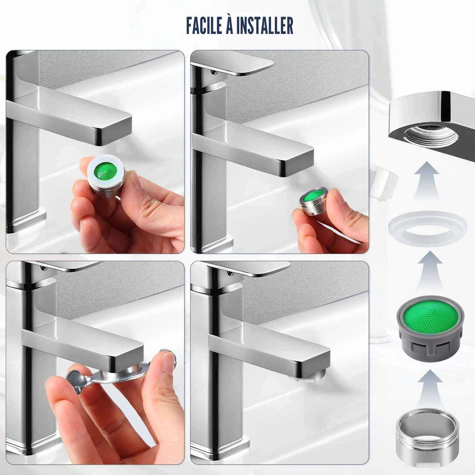 Vinabo Mousseur Robinet M24 Acier Inoxydable Aérateur Brise Jet Cuisine Salle de Bain Argent