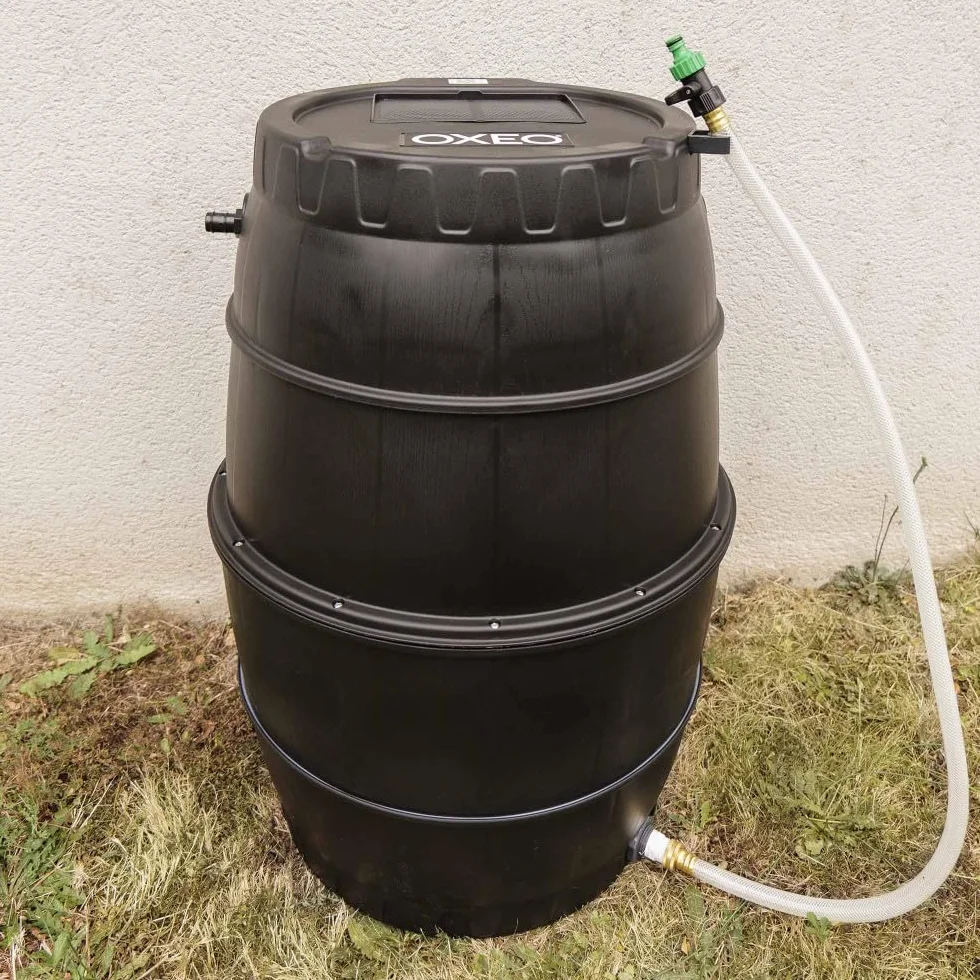 Oxeo Récupérateur Eau de Pluie Semi-Rigide 170L Tonneau résistant au Gel Tuyau Kit perçage Trop-Plein