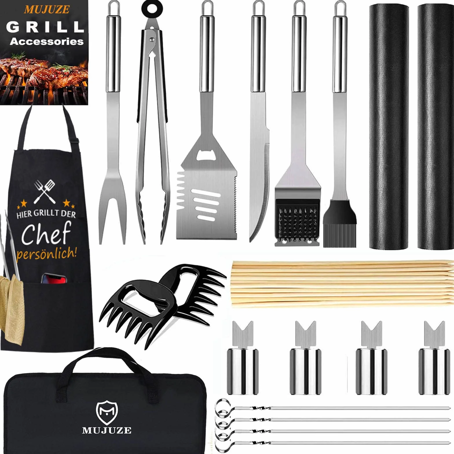 Kit Accessoires Barbecue INOX 21PC Ustensiles Barbecue Professionnels
