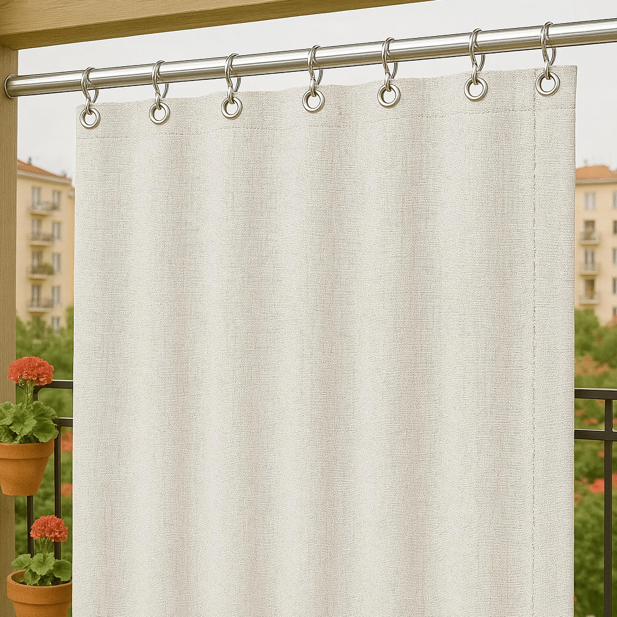 Byour3 - Rideaux D'Extérieur Imperméables avec Anneaux en Métal Anti-moisissure - Auvent Latéraux Gazebo Occultant pour Terrasse Balcon Pergola Toile Solaire Isolant Thermique (Naturel L.400x290H)