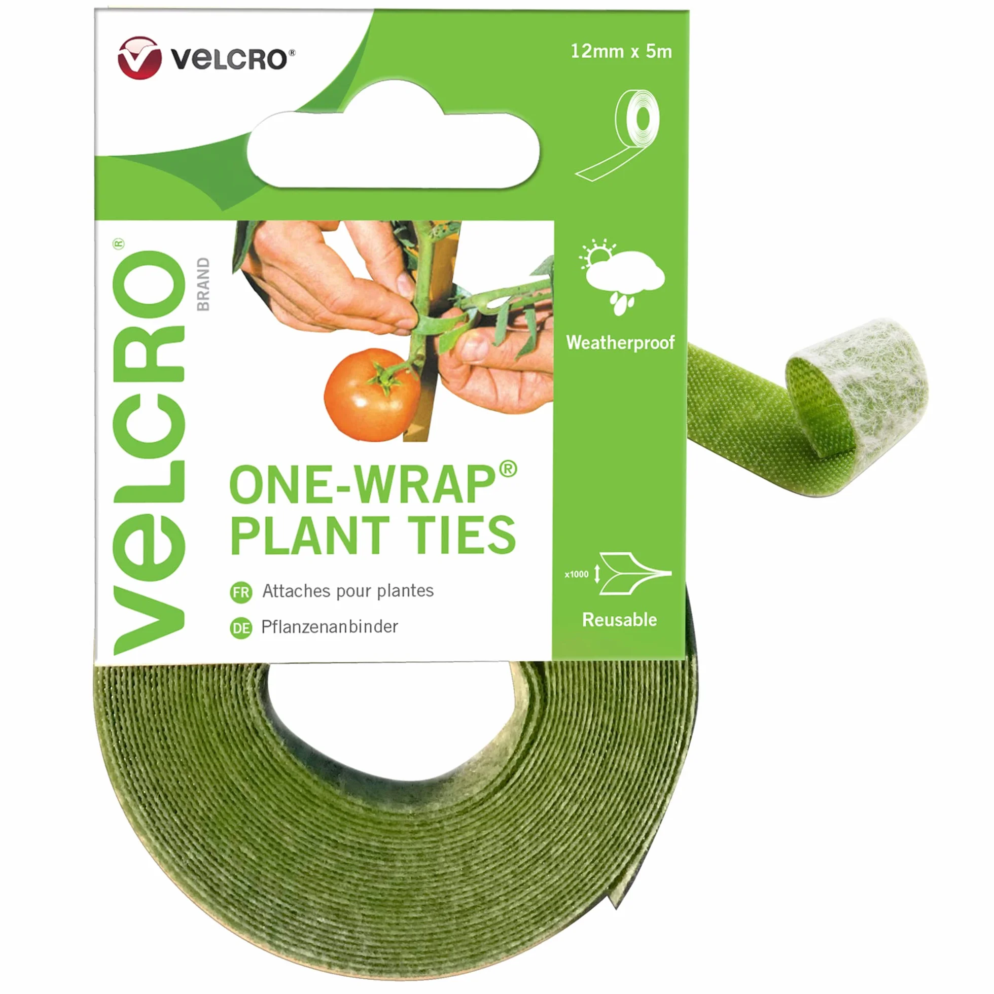 Velcro Marque One-Wrap Ruban Auto-Agrippant Pour Plantes, 12 Mm X 5 M, Vert - Solution Sécurisée Réutilisable Et Respectueuse Des Plantes Pour Sangles D’Attaches Pour Les Arbres Et Plantes
