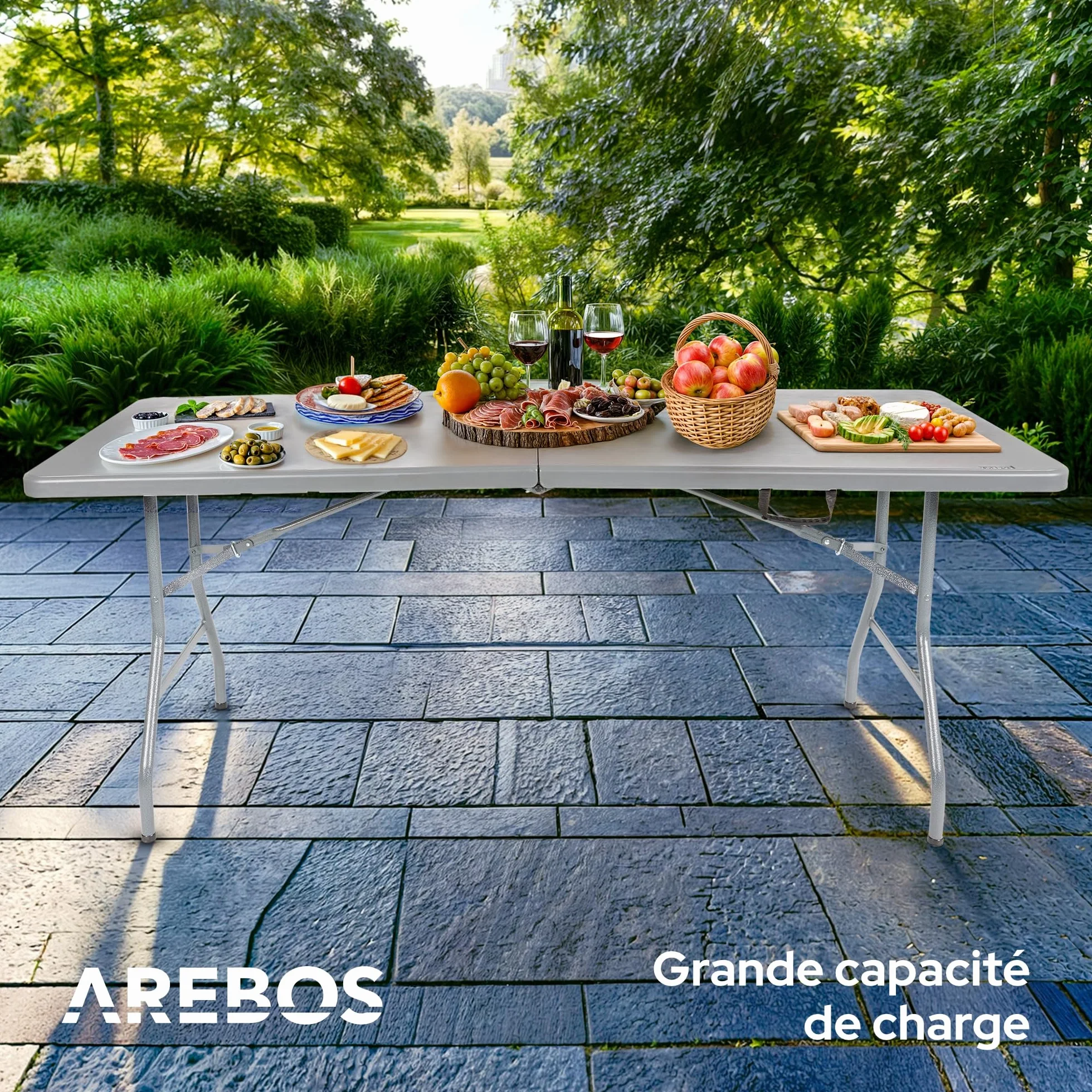 AREBOS Table de Buffet Pliable 182 x 74 x 74 cm Résistante aux intempéries Anthracite pour 8 Personnes