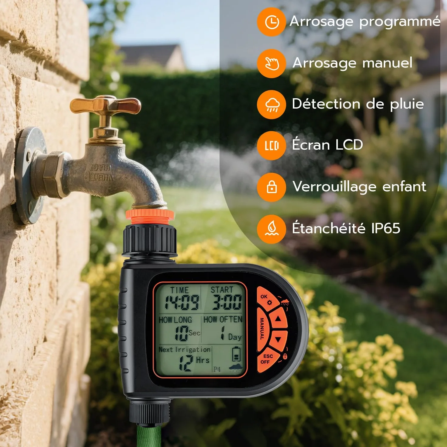 Mcbazel Programmateur Arrosage Automatique IP65 avec Grand Écran LCD Minuteur Jardin