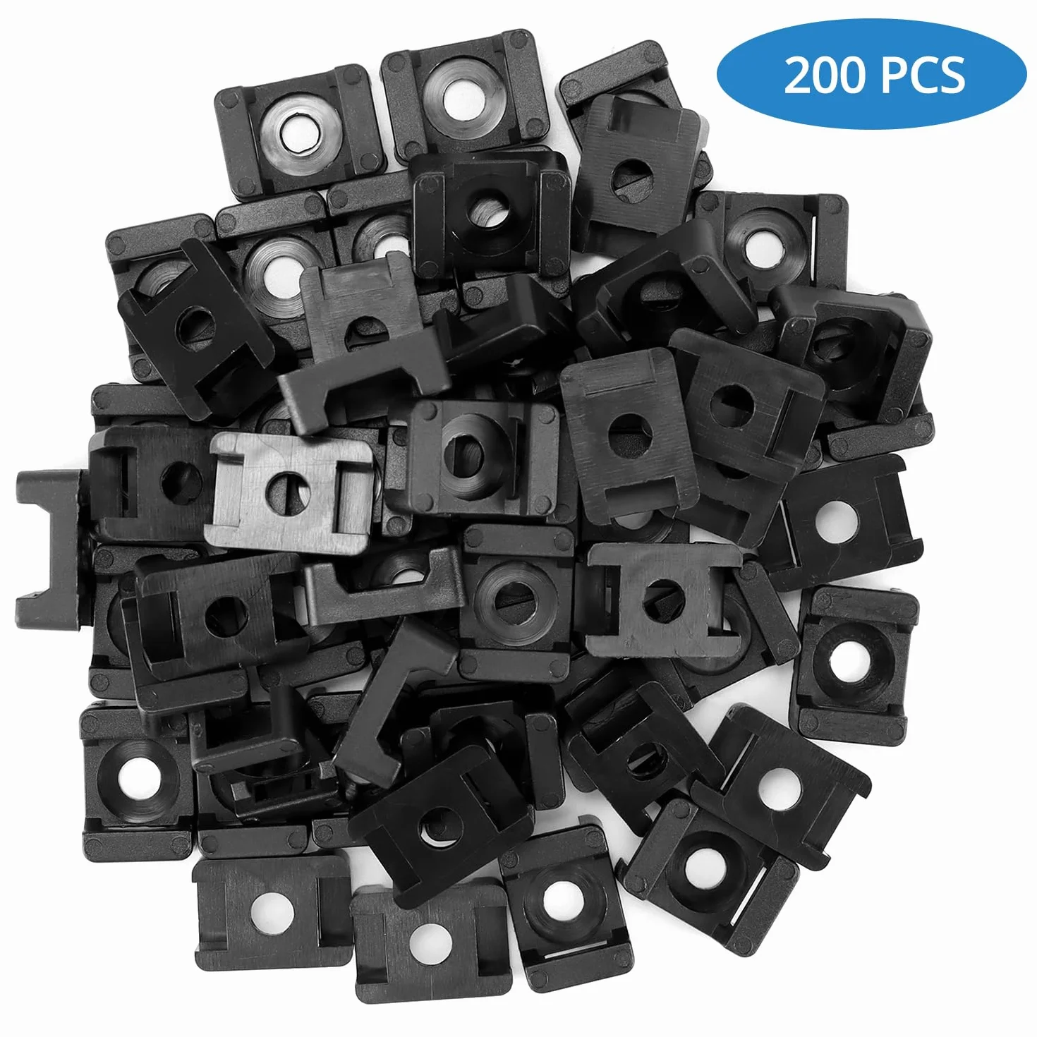 QWORK® 200PCS Base de Attache Câble en Plastique Noir 9 mm - Organisateur de Câbles avec Trou de Vis