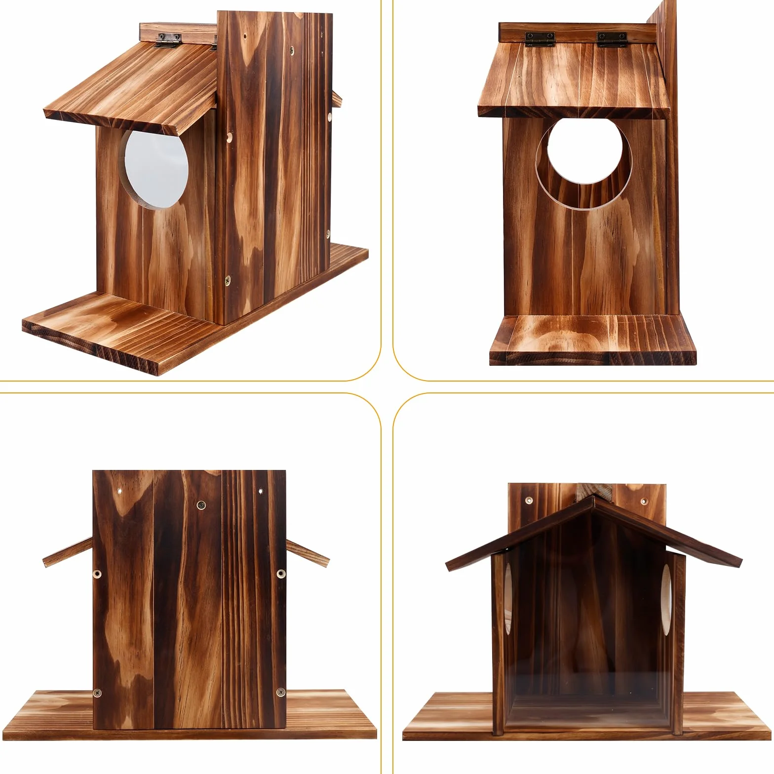 PORFOYO Mangeoire Écureuil Exterieur en Bois, Mangeoire en Bois pour Écureuil, Distrubuteur De Nourriture Écureuils, MaisonÉcureuil, Station d'alimentation pour Nourrir Les Écureuils