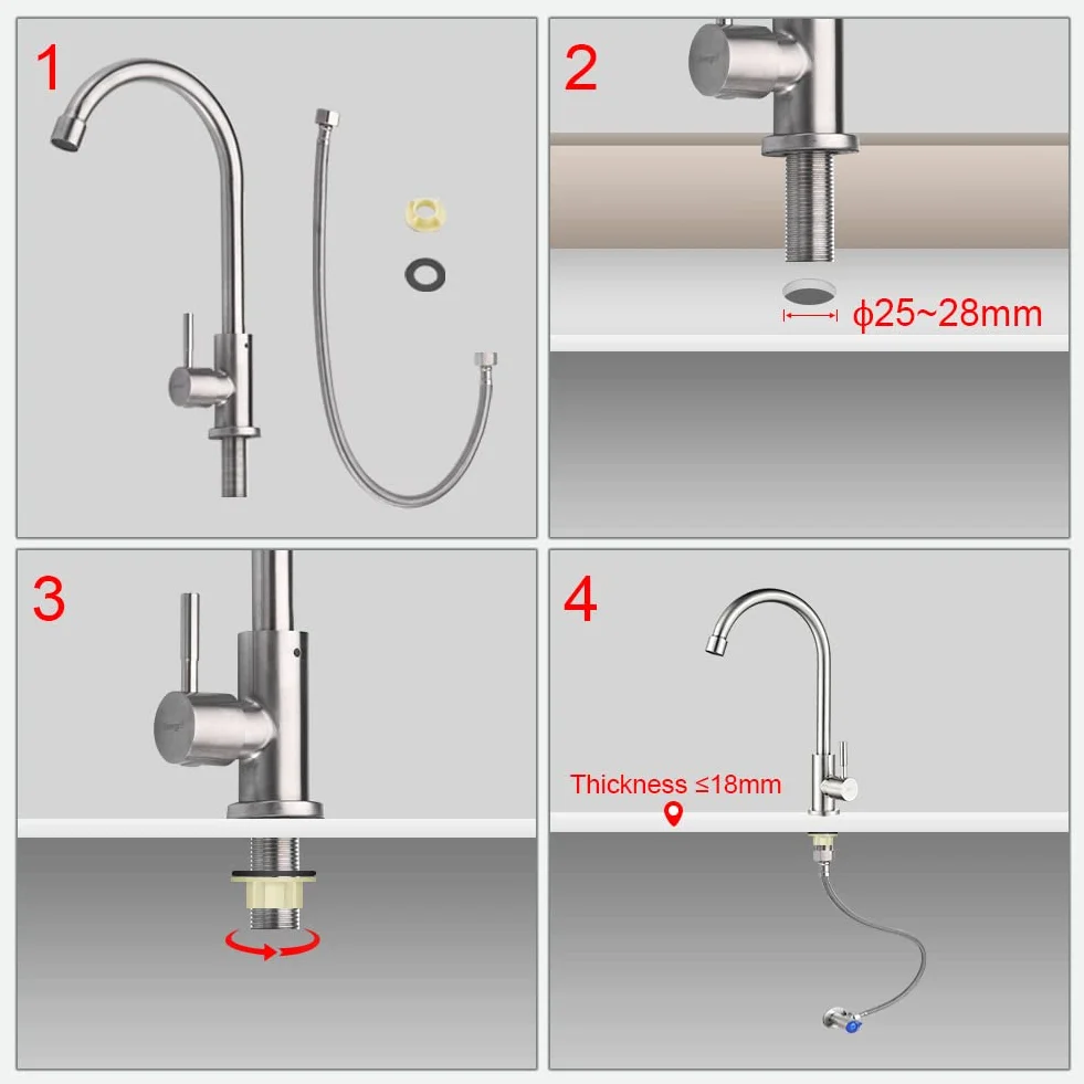 Robinet de cuisine Ibergrif en acier inoxydable pivotant 360° eau froide cartouche céramique flexible 50 cm