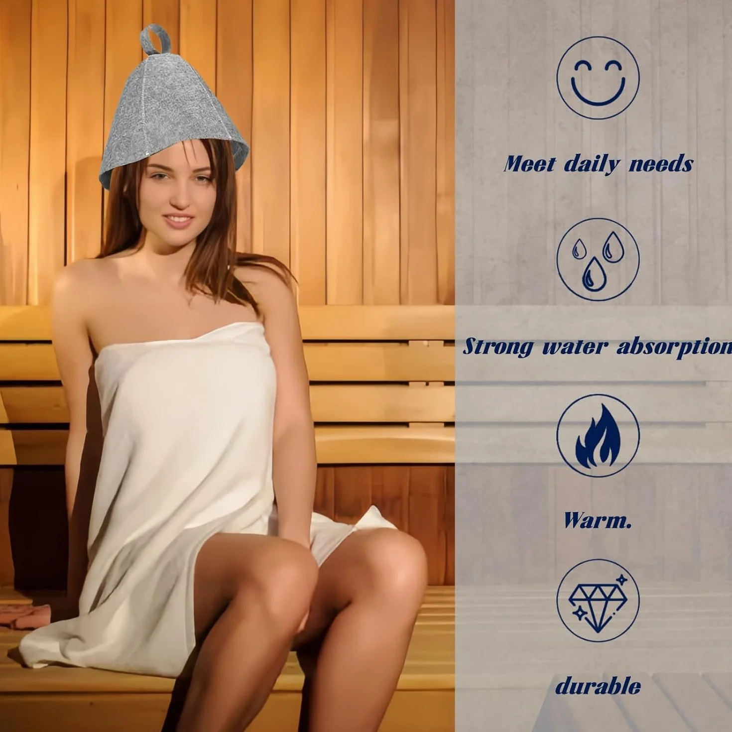 Chapeau Sauna en Feutre 2 Pièces Bonnet Anti-Chaleur pour Homme Femme Spas Gris
