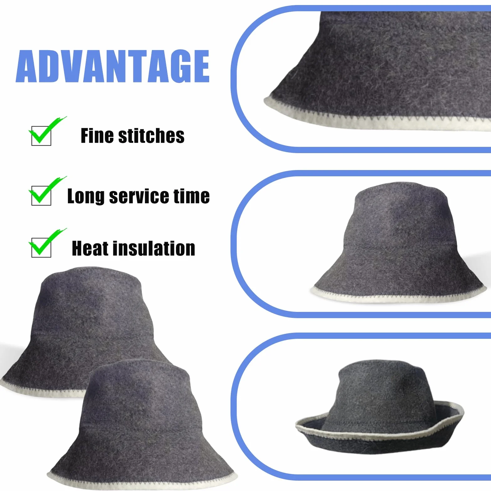 Molbory Lot de 2 chapeaux de sauna en feutre Gris