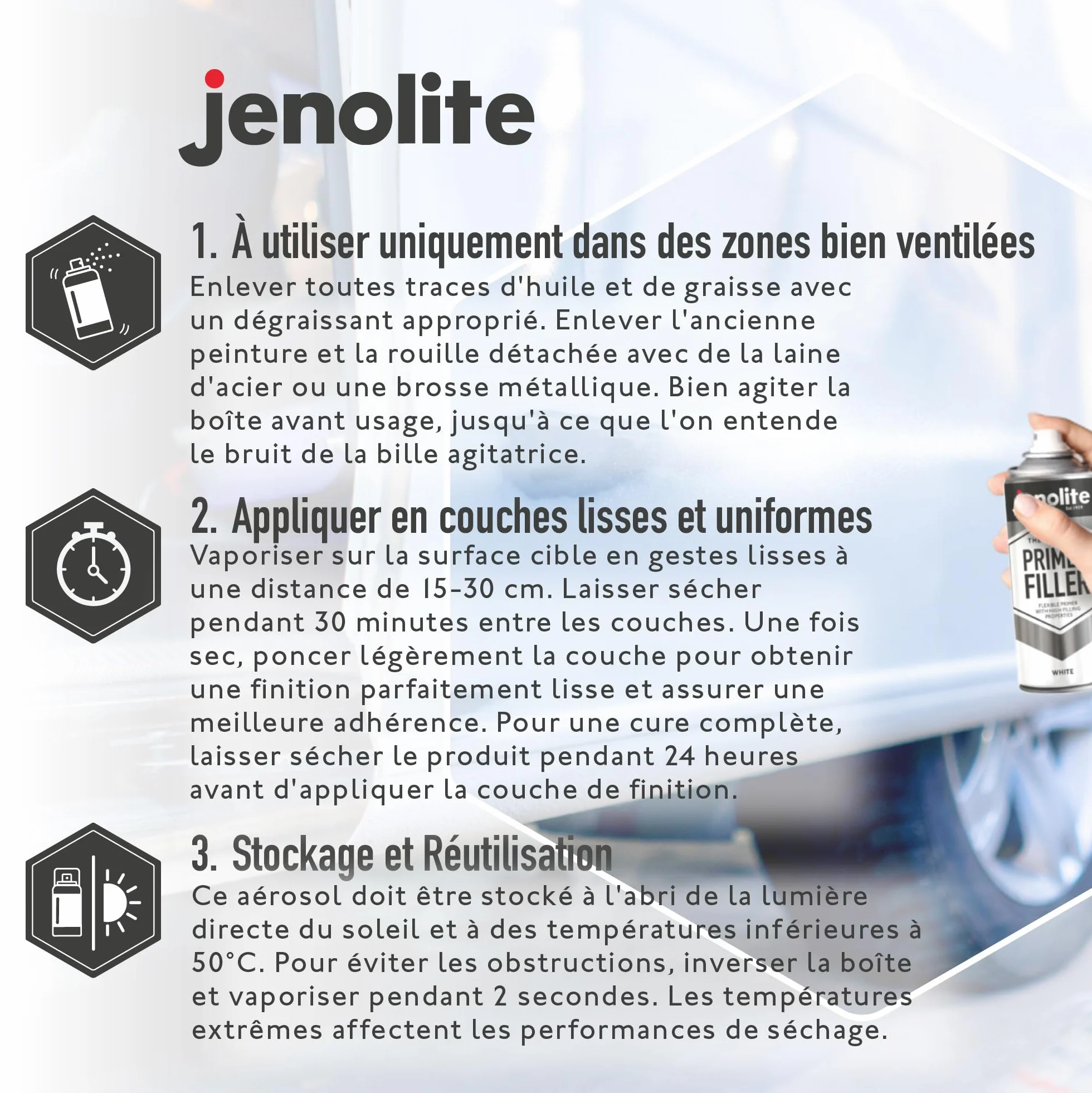 JENOLITE Peinture d'apprêt de remplissage en aérosol Noir 400ml Apprêt flexible