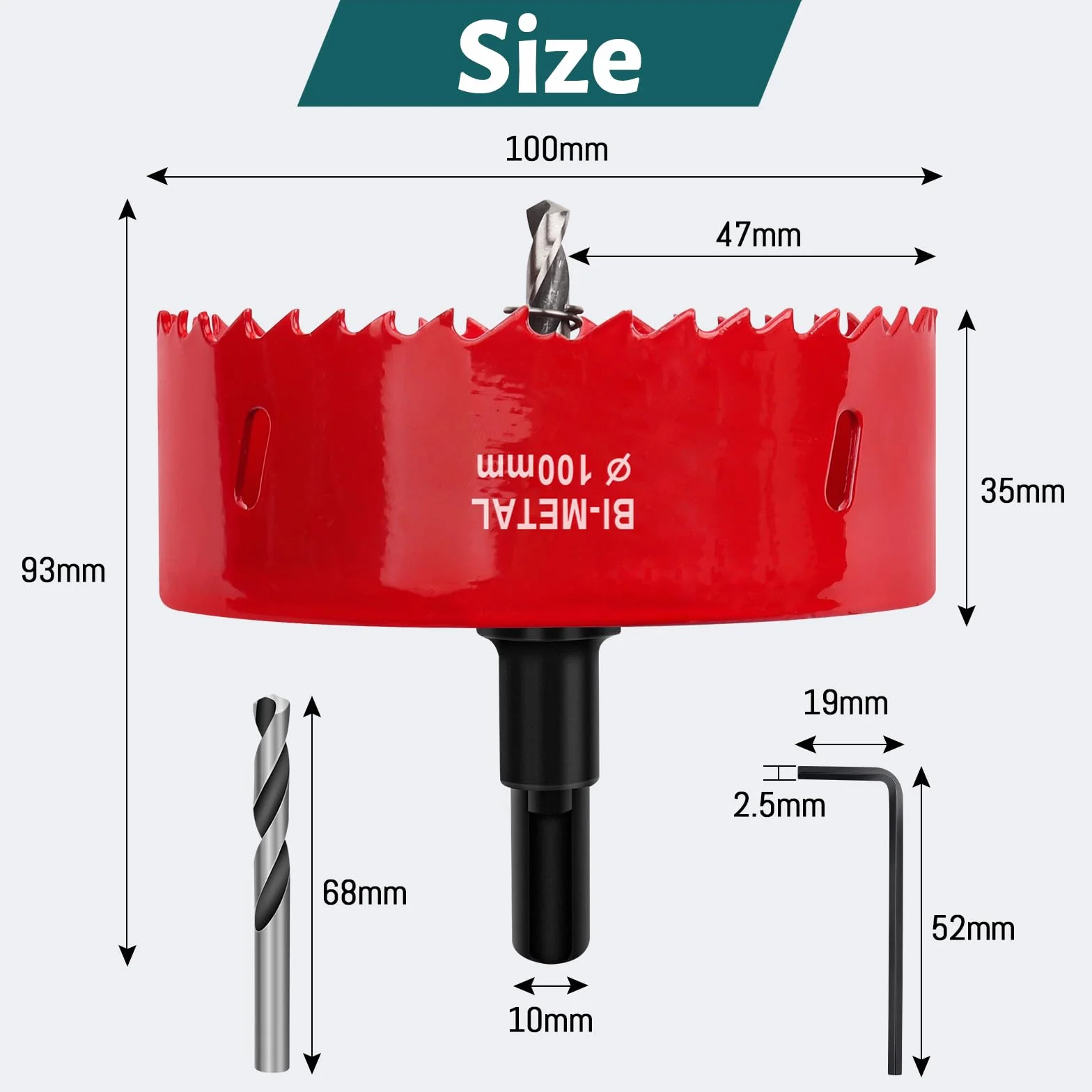Scie Cloche 100mm HSS M42 Bi-Métal Scie à Trous Avec Adaptateur et Foret de Centrage pour Bois, Plaque de Plâtre, Plastique