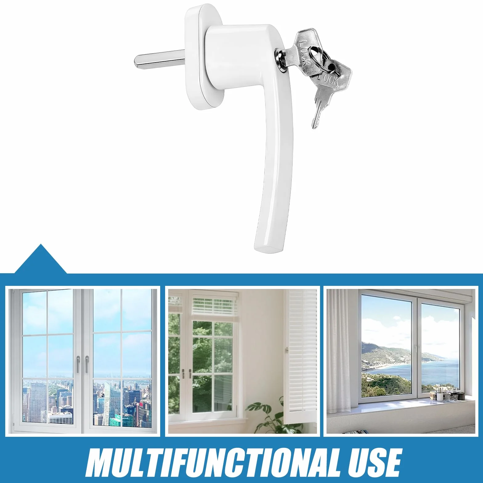 Poignées de Fenêtre Verrouillable 4 Pièces avec Clés Universelles 35 mm pour Fenêtres et Portes de Balcon Blanc