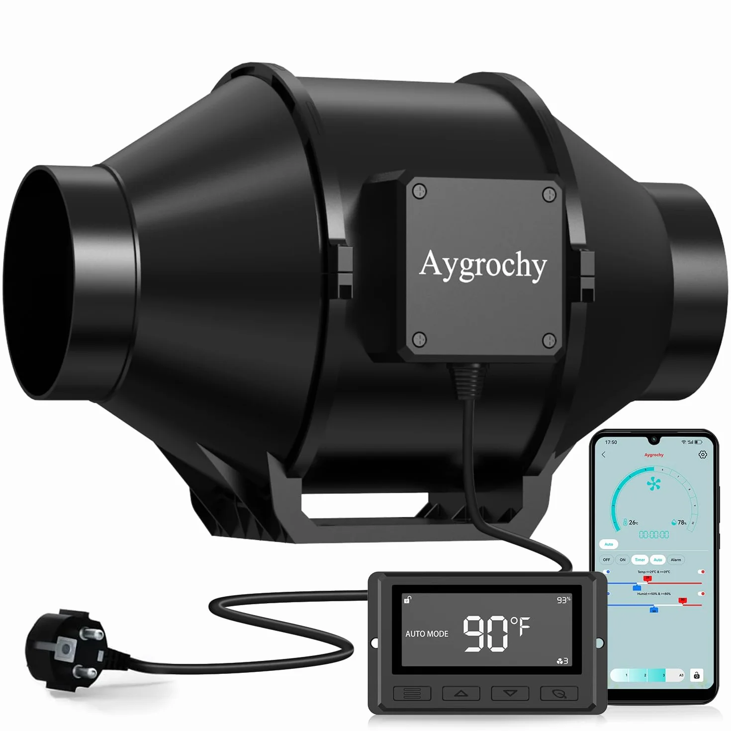 Aygrochy 100mm Extracteur d'Air EC triphasé 3000 tr/min pour Booster Tentes de Culture