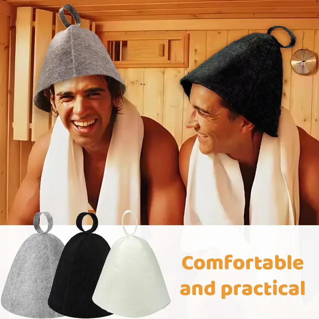 Chapeau Sauna en Feutre 3 Pièces, Bonnet Sauna 2 Pièces, Anti-Chaleur Casquette de Bain Vapeur pour Homme Femme (Gris, Noir, Blanc)