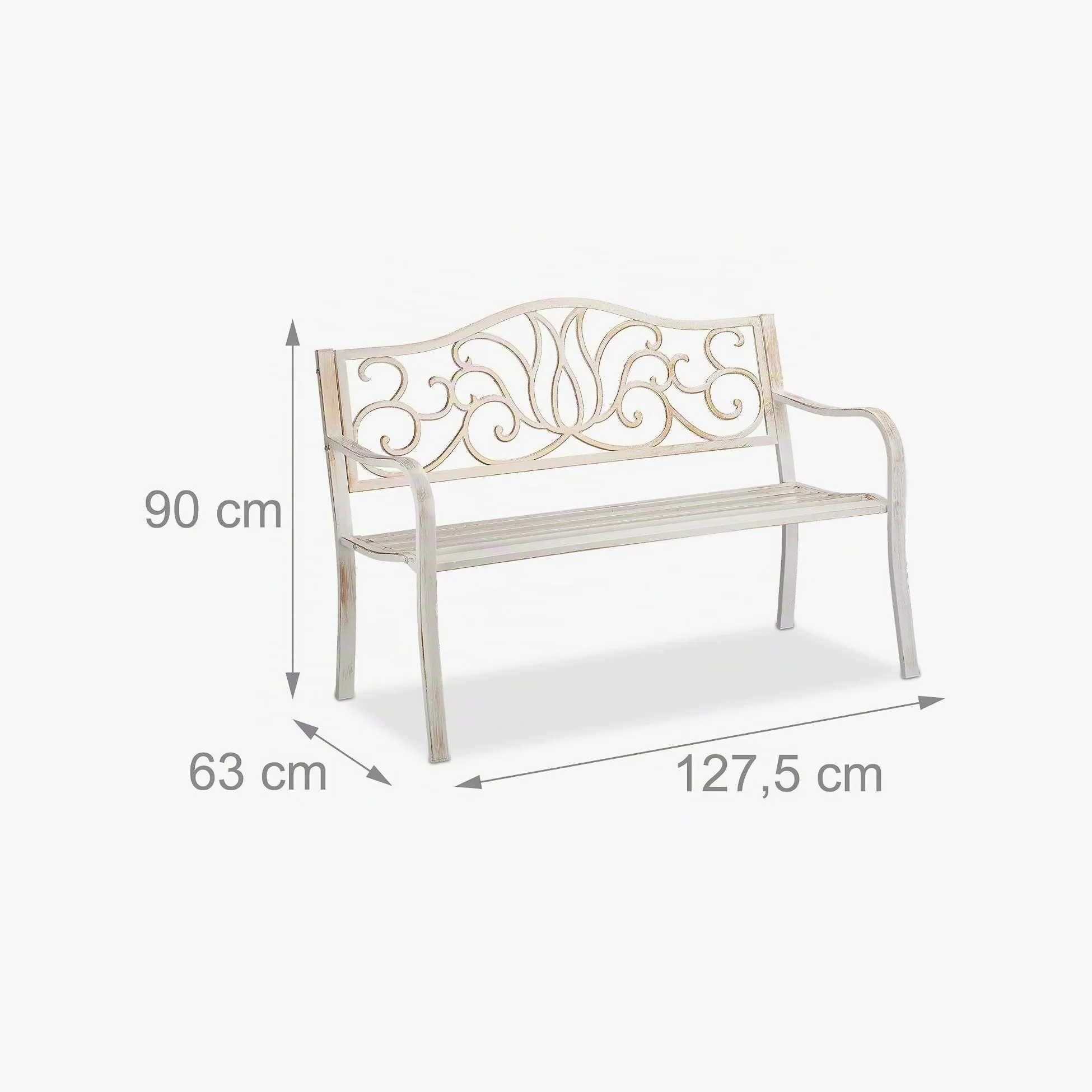 Relaxdays Banc Jardin Antique, 2 Personnes, Balcon, terrasse, métal, HLP : 90 x 127,5 x 63cm, Acier, Fonte, Blanc-Bronze