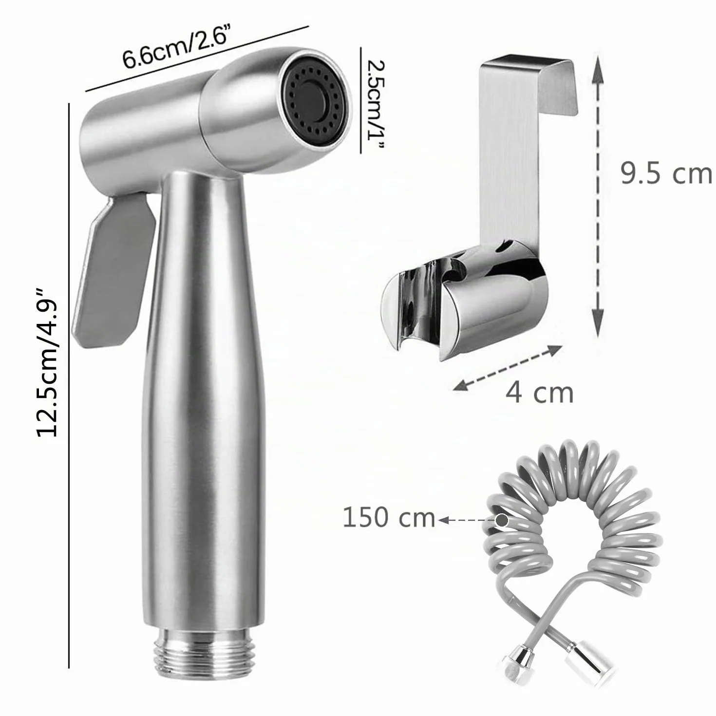 Pulvérisateur de bidet portable ABS 150 cm avec tuyau télescopique flexible pour salle de bain