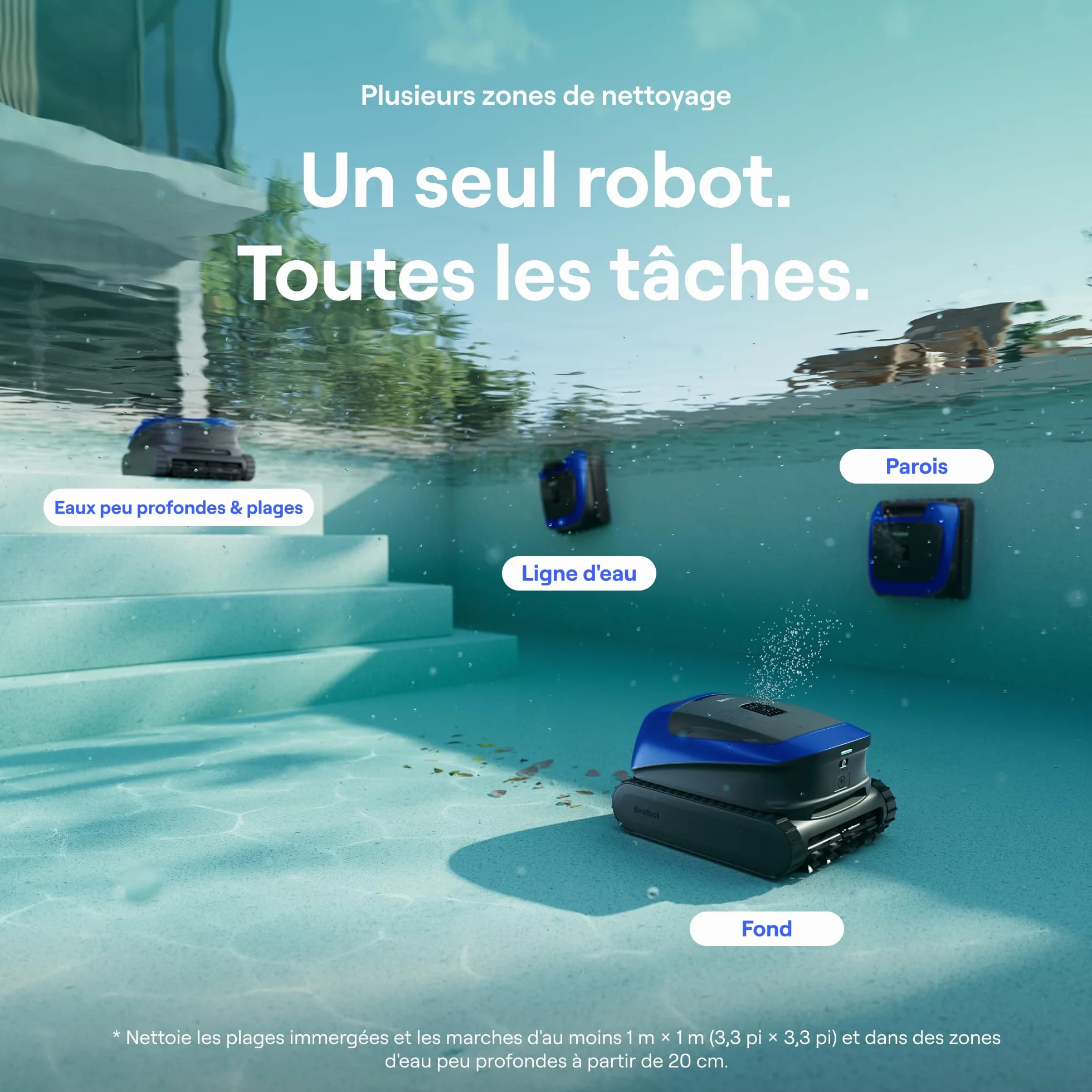 Beatbot Sora 30 Robot Piscine sans Fil, Aspirateur Piscine Puissant, Autonomie 5h, Contrôle Via App