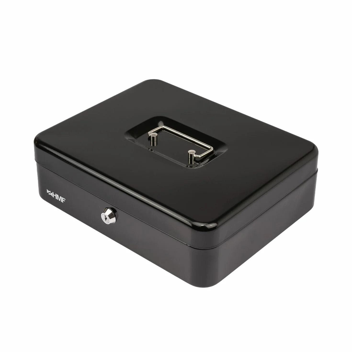 HMF Caisse à monnaie verrouillable, 5 compartiments, 30 x 24 x 9 cm, Noir