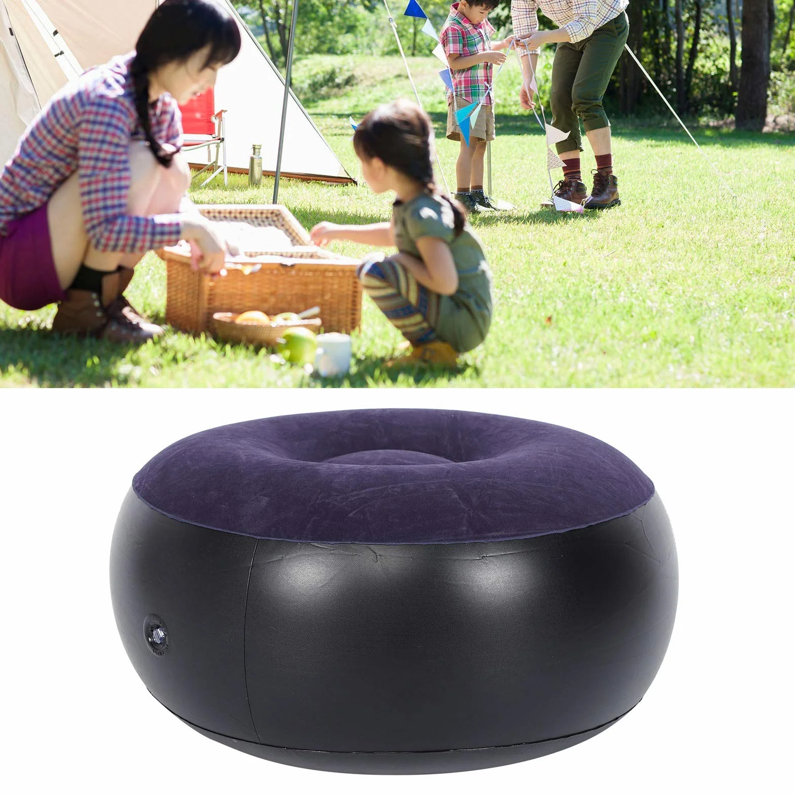 Tabouret Gonflable Intérieur Extérieur, Flocage Repose Pieds Canapé Coussin Rond Pouf à Air Pour Enfants Tout Petits Adultes Maison Patio Jardin Camping Yoga Noël maison jardin jeux pique niques plage