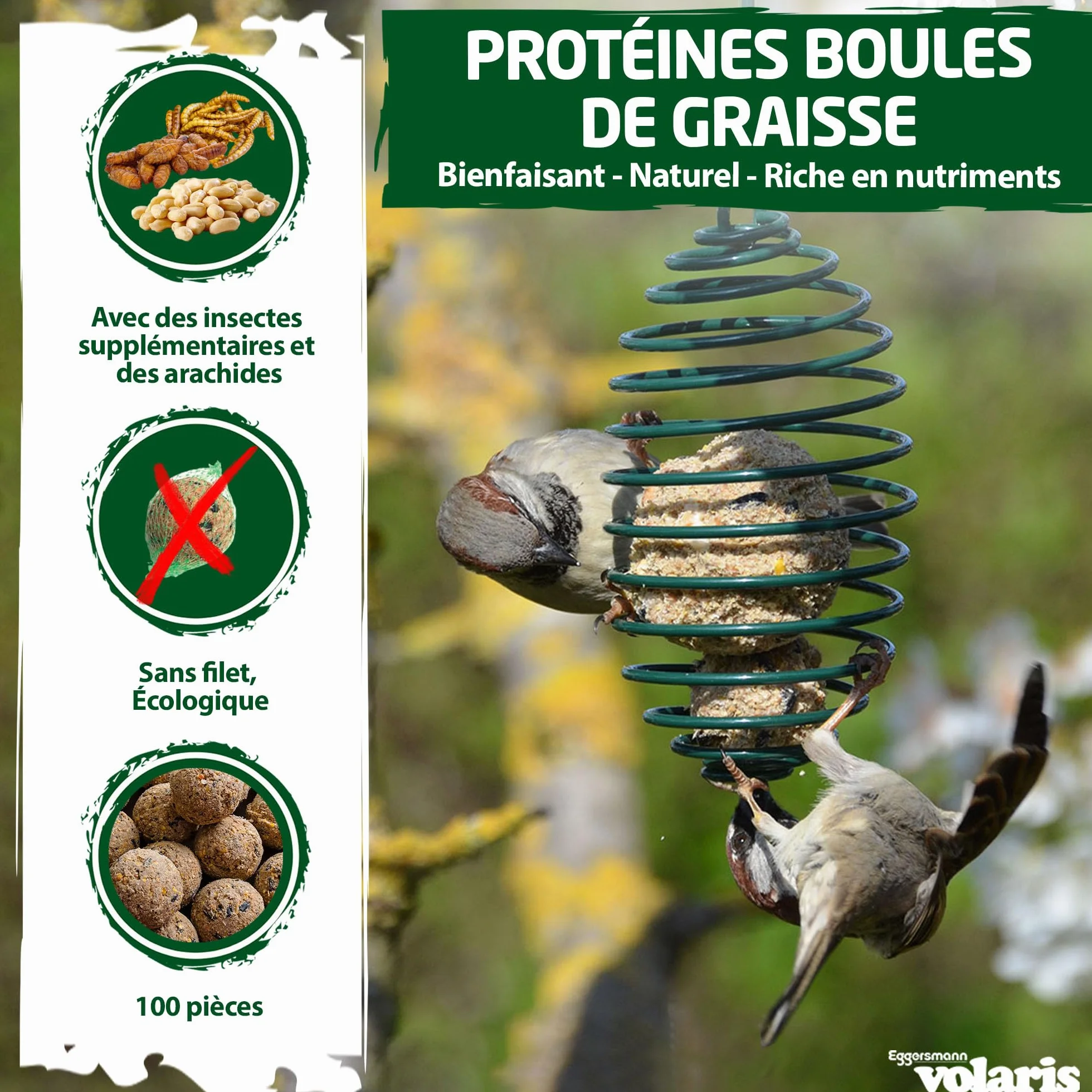 Eggersmann Volaris Boules de Graisse sans Filet 9 kg Lot de 100 pour Oiseaux Sauvages