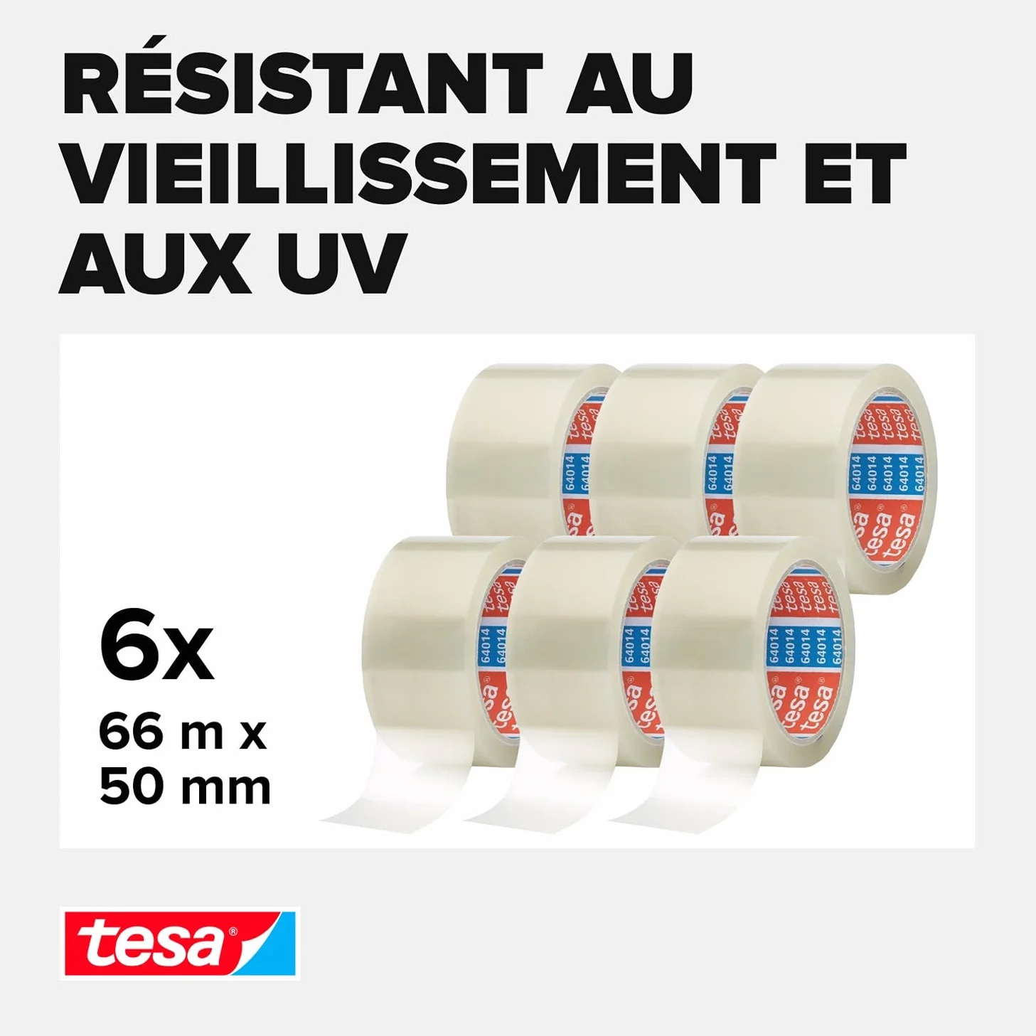 Tesapack 64014 Ruban Adhésif Silencieux pour Emballage Colis Transparent 6 Rouleaux 66 m