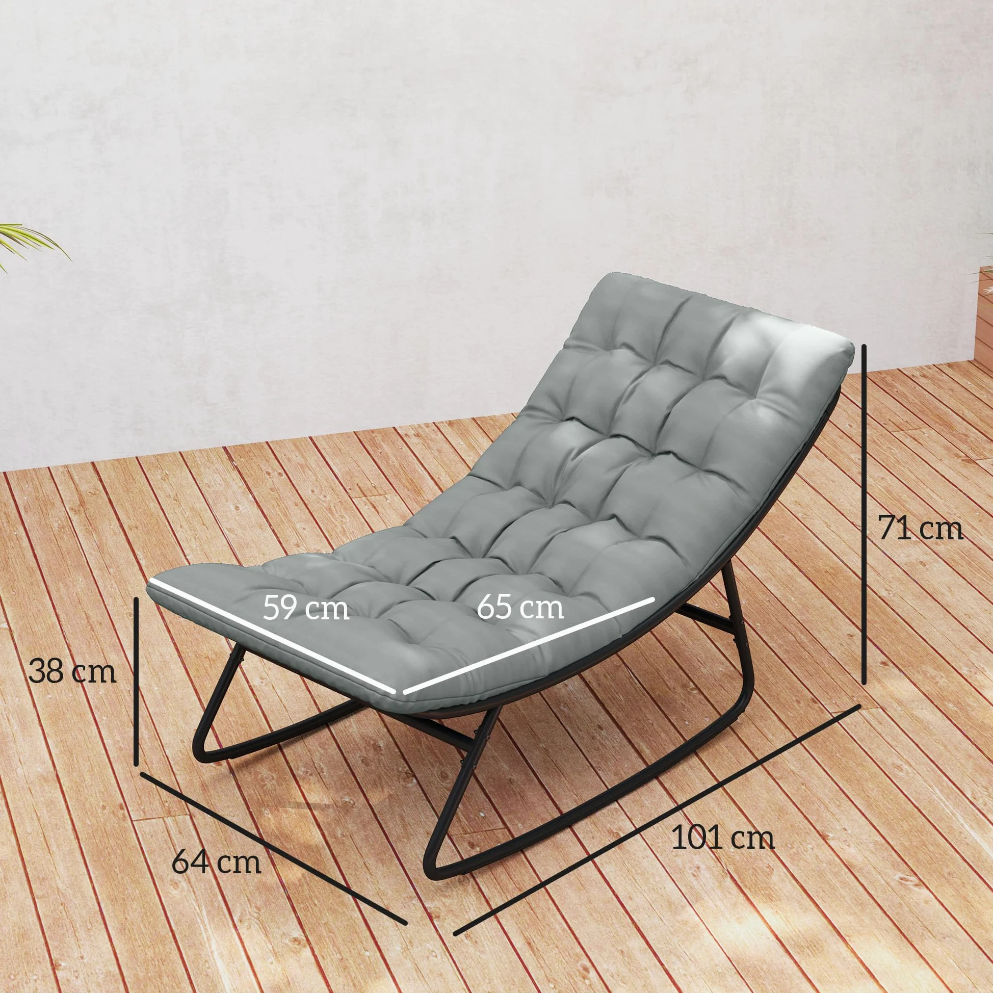 Outsunny Lot de 2 fauteuils à Bascule extérieur, chaises à Bascule avec Coussins épais, siège Tissu textilène Respirant et Cadre en Acier, Rocking Chair extérieur, Jardin, terrasse, Patio, Gris foncé