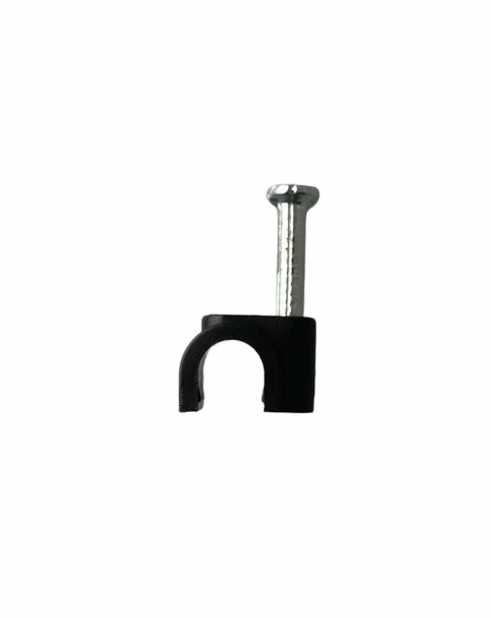 Serre-câbles ronds noirs type K 6 mm, lot de 100 avec fixation pour clous