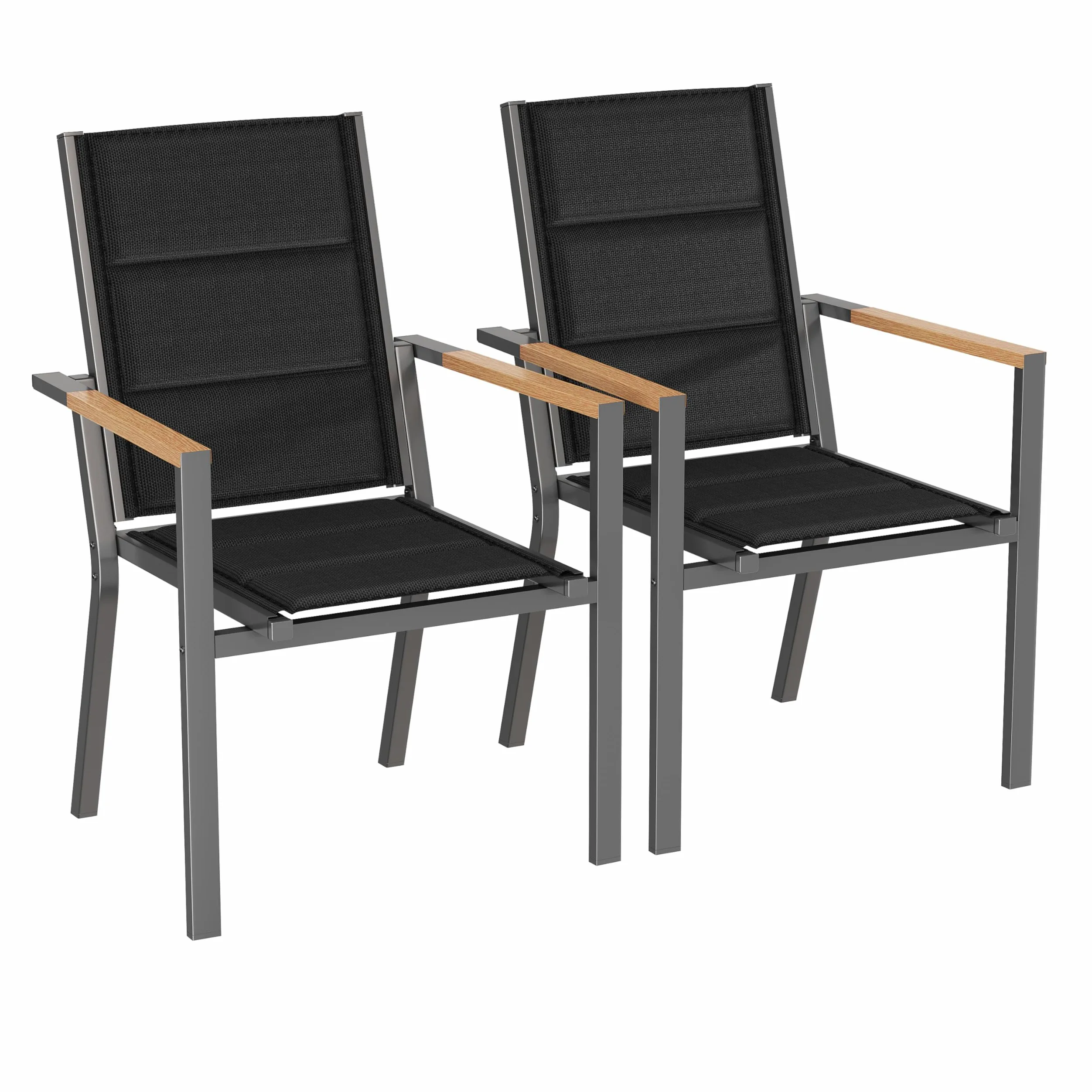 Devoko Ensemble De 2 Chaises De Jardin Exterieur, Chaise De Salle À Manger Empilable en Aluminium, Chaise Fauteuil, pour Le Jardin, La Piscine, La Terrasse, Meubles d'extérieu, Gris Foncé