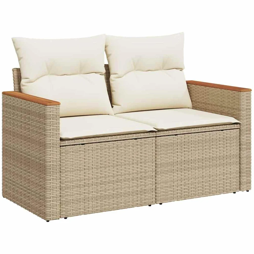 vidaXL Canapé de Jardin avec Coussins 2 Places, Siège avec Housse, Meuble de Terrasse Patio Balcon Extérieur, Beige Résine Tressée