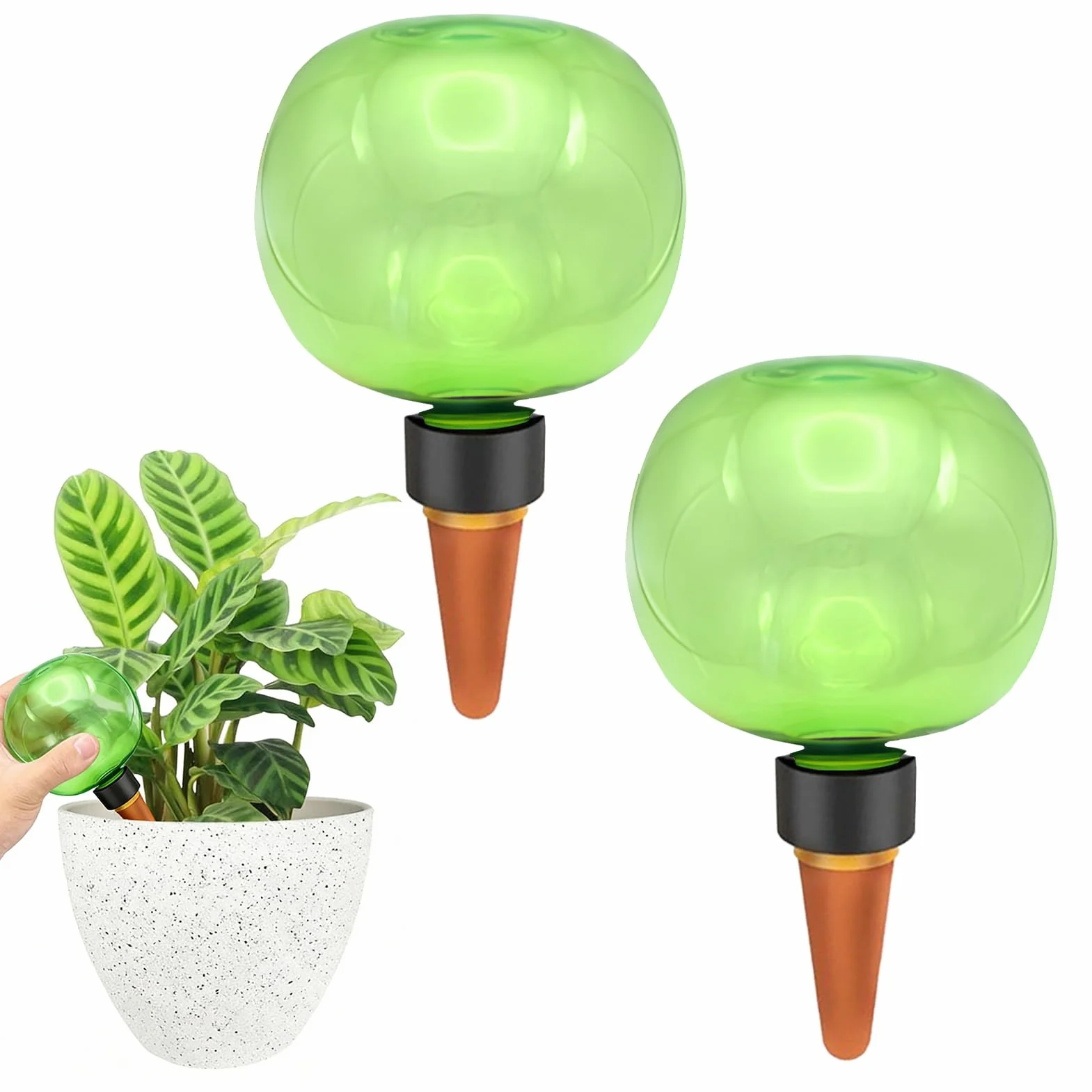 Lot de 2 boules d'arrosage automatique pour plantes - 500 ml - Distributeur d'eau pour plantes - Arrosage automatique des plantes - Distributeur d'arrosage pour vacances et bureau (vert)