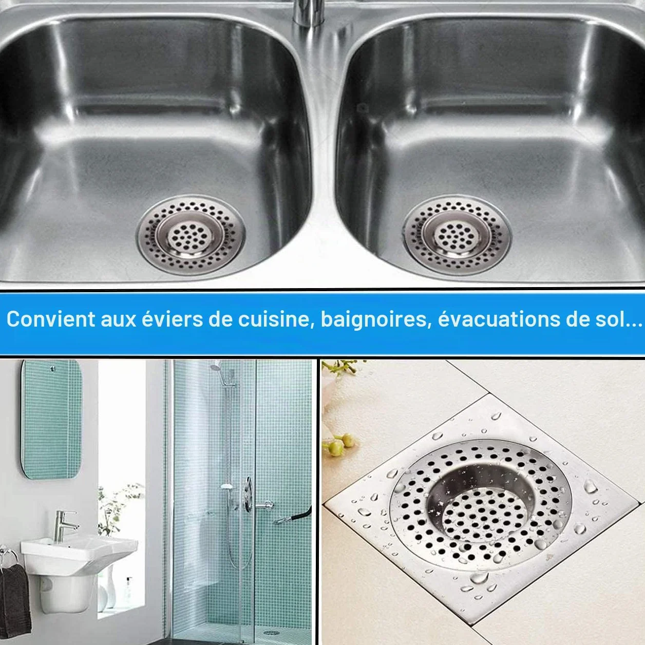 Tomario Bondes d'évier de cuisine en acier inoxydable Lot de 2 - Protection standard - 7,5 cm extérieur 3,6 cm intérieur