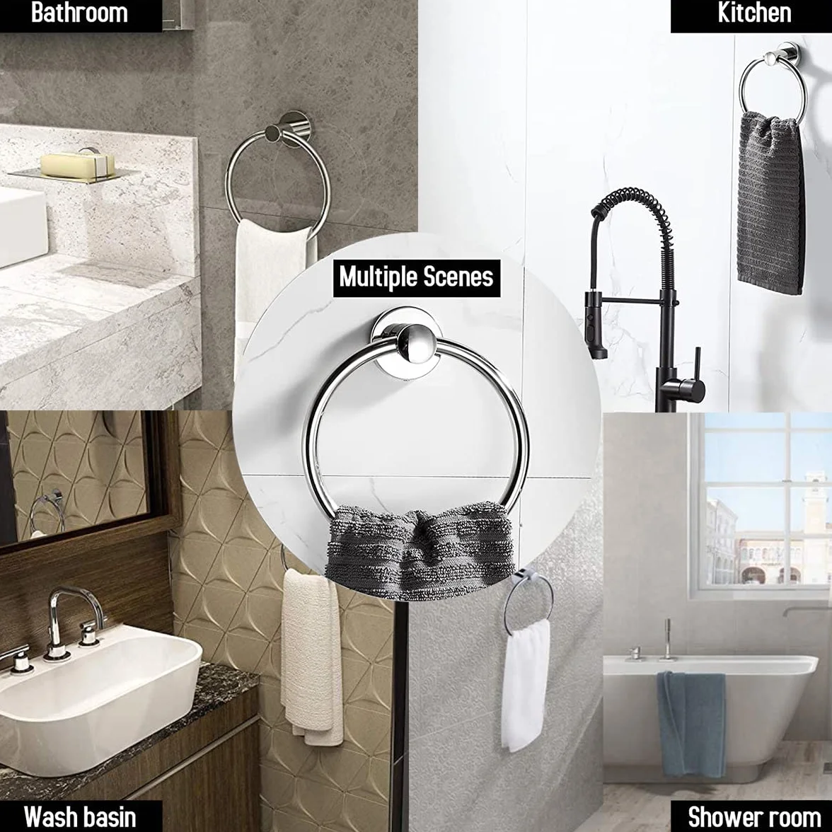 Porte-Serviettes Mural Acier Inoxydable 304 Chromé Brossé Anneau Rond Salle de Bain