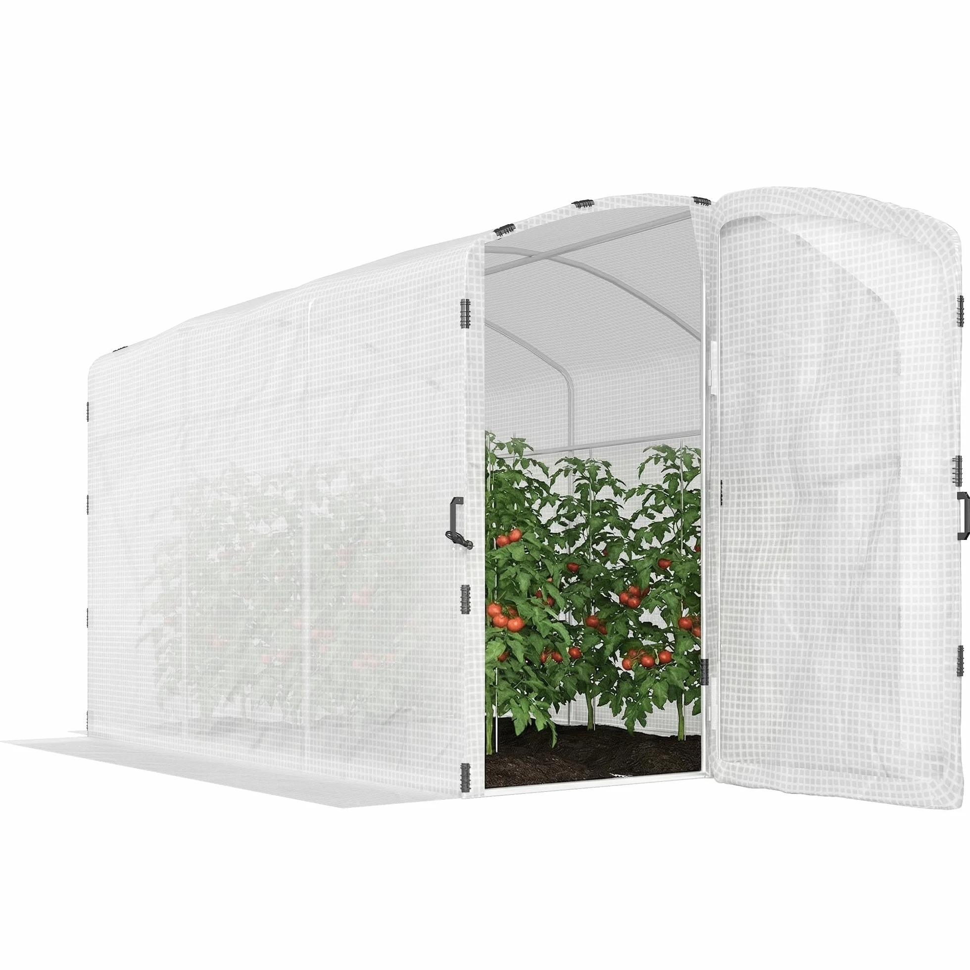 Outsunny Serre Tunnel de Jardin 6m² Serre de Jardin Tunnel bâche PE 220g/m² avec Porte Bords prolongés de 50 cm pour extérieur Toutes Saisons légumes Fruits Fleurs 300x200x195cm Blanc