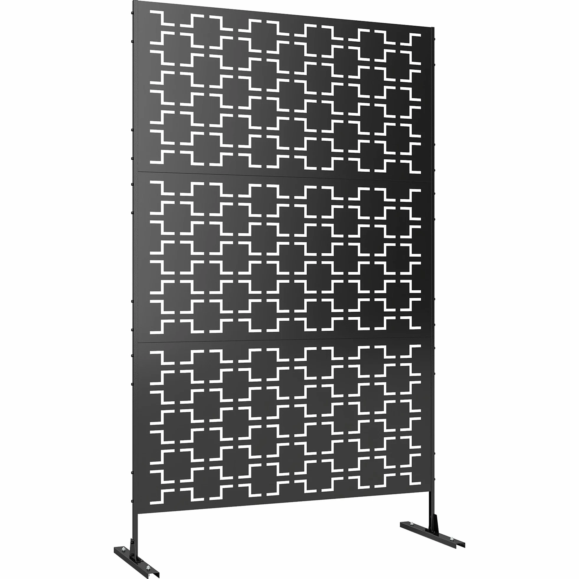 Outsunny Panneau Brise Vue décoratif paravent extérieur à Motif ajouré géométrique en métal - 122 x 45 x 198 cm, Noir