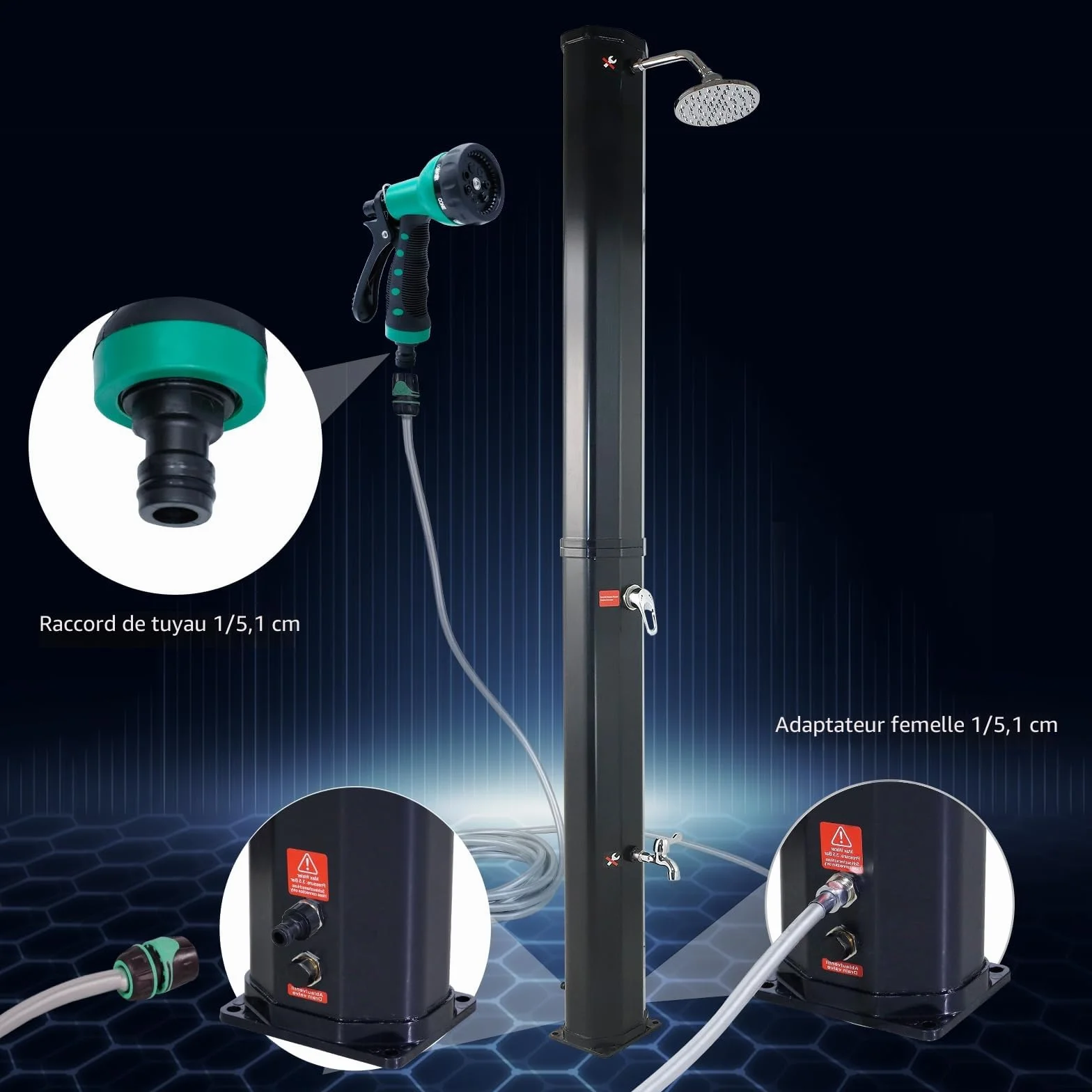CCLIFE Douche Solaire 40 litres Jardin avec Fond Bois WPC Housse Protection Pommeau Réglable Température 60°