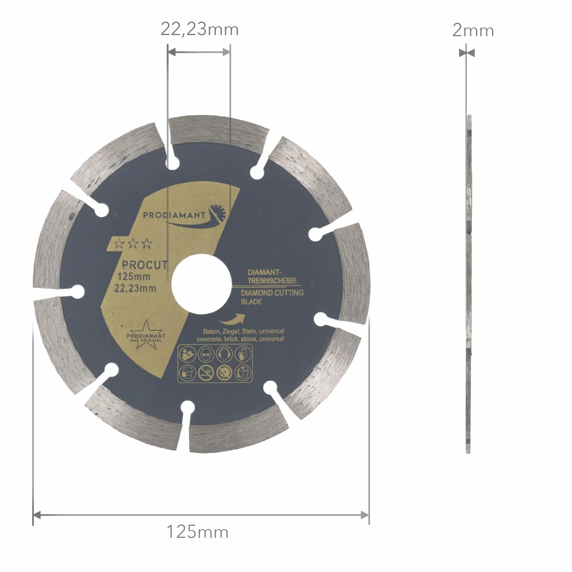 PRODIAMANT Disque à tronçonner diamanté 125mm pour béton, pierre, brique - Coupe à sec et humide (Lot de 2)