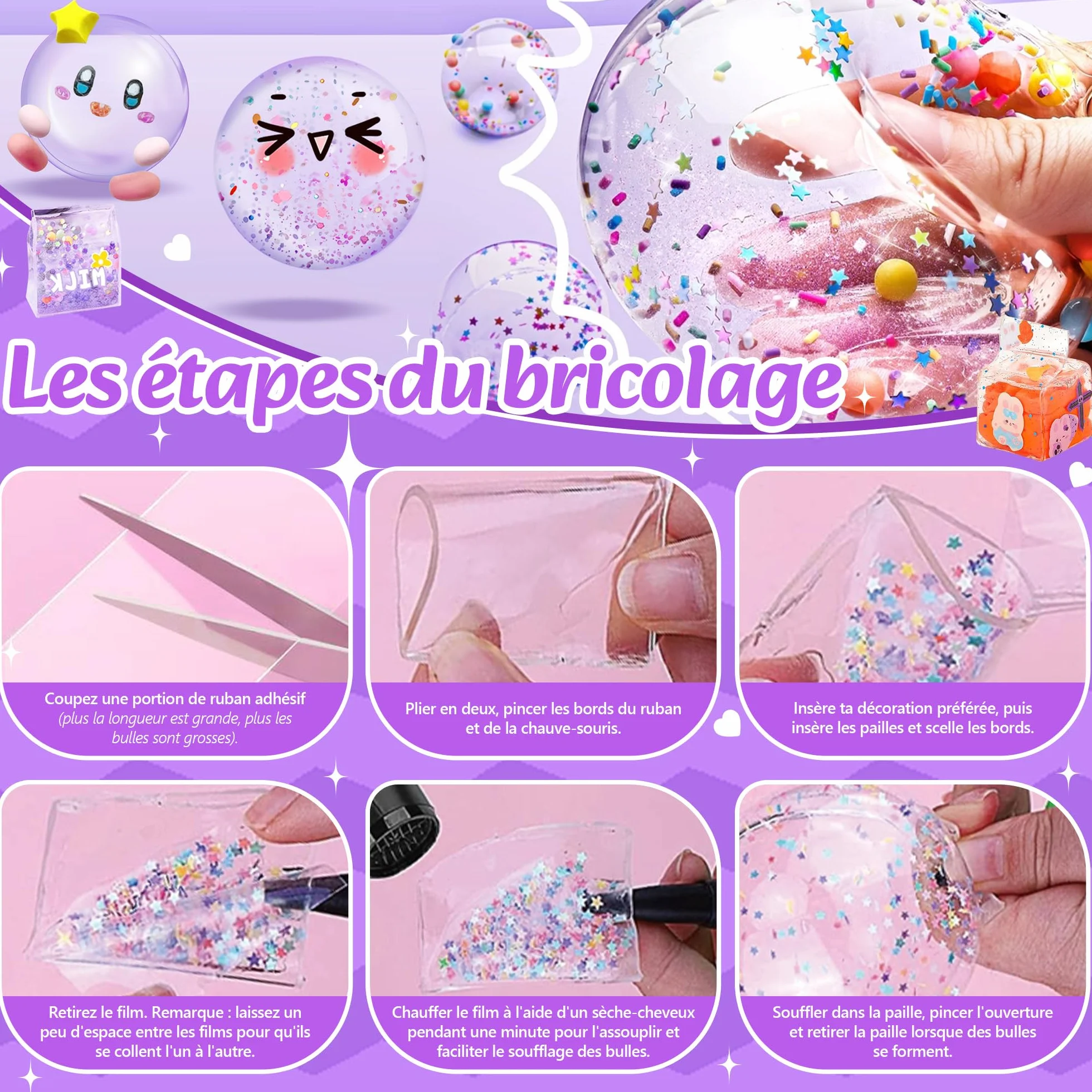 Kit de Bricolage Nano Tape Bubble 106 Pièces avec Paillettes pour Enfants, DIY Craft Kit Cadeaux de Fête