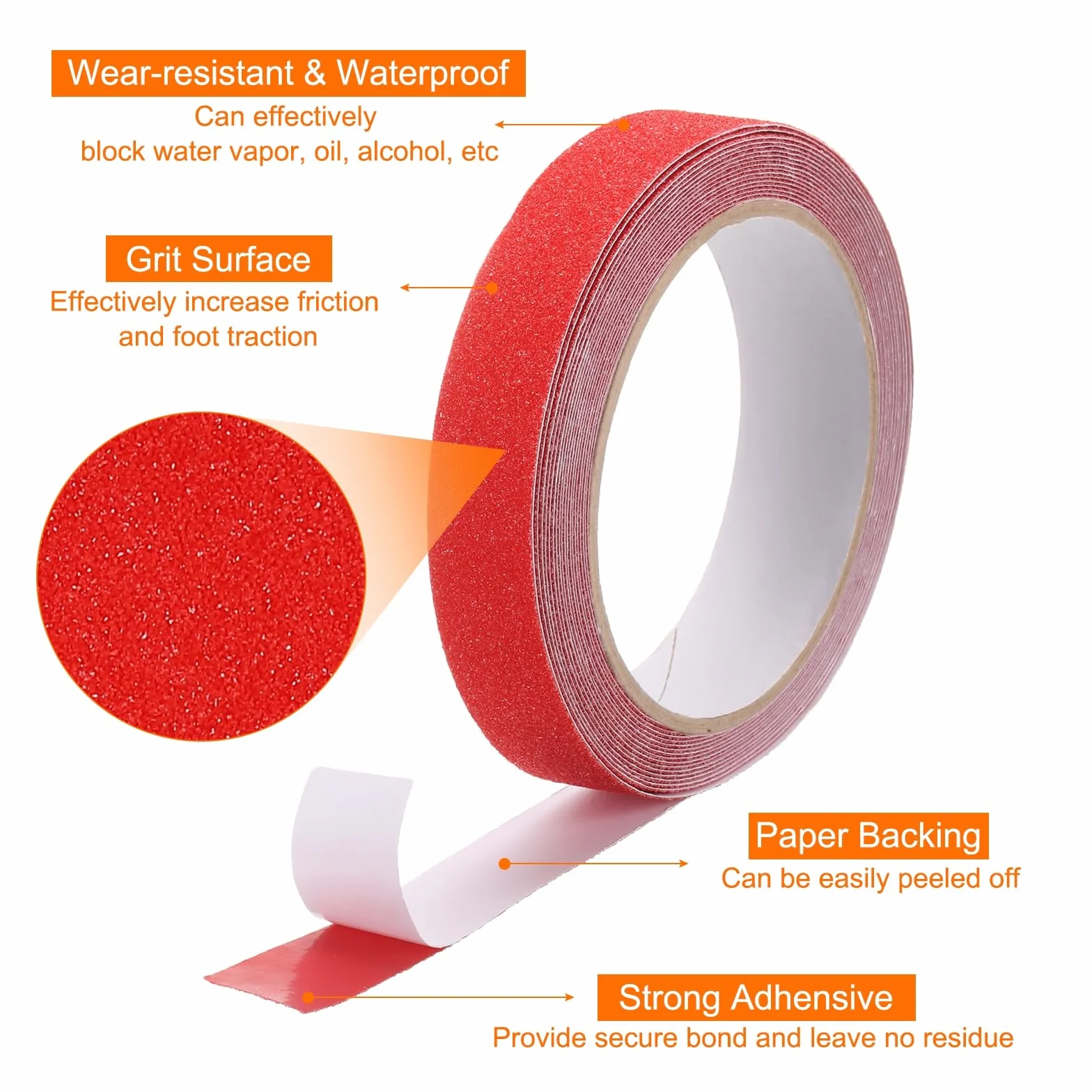 sourcing map Ruban de traction antidérapant 2,5 cm x 5 m Imperméable Haute friction Résistant aux intempéries Rouge