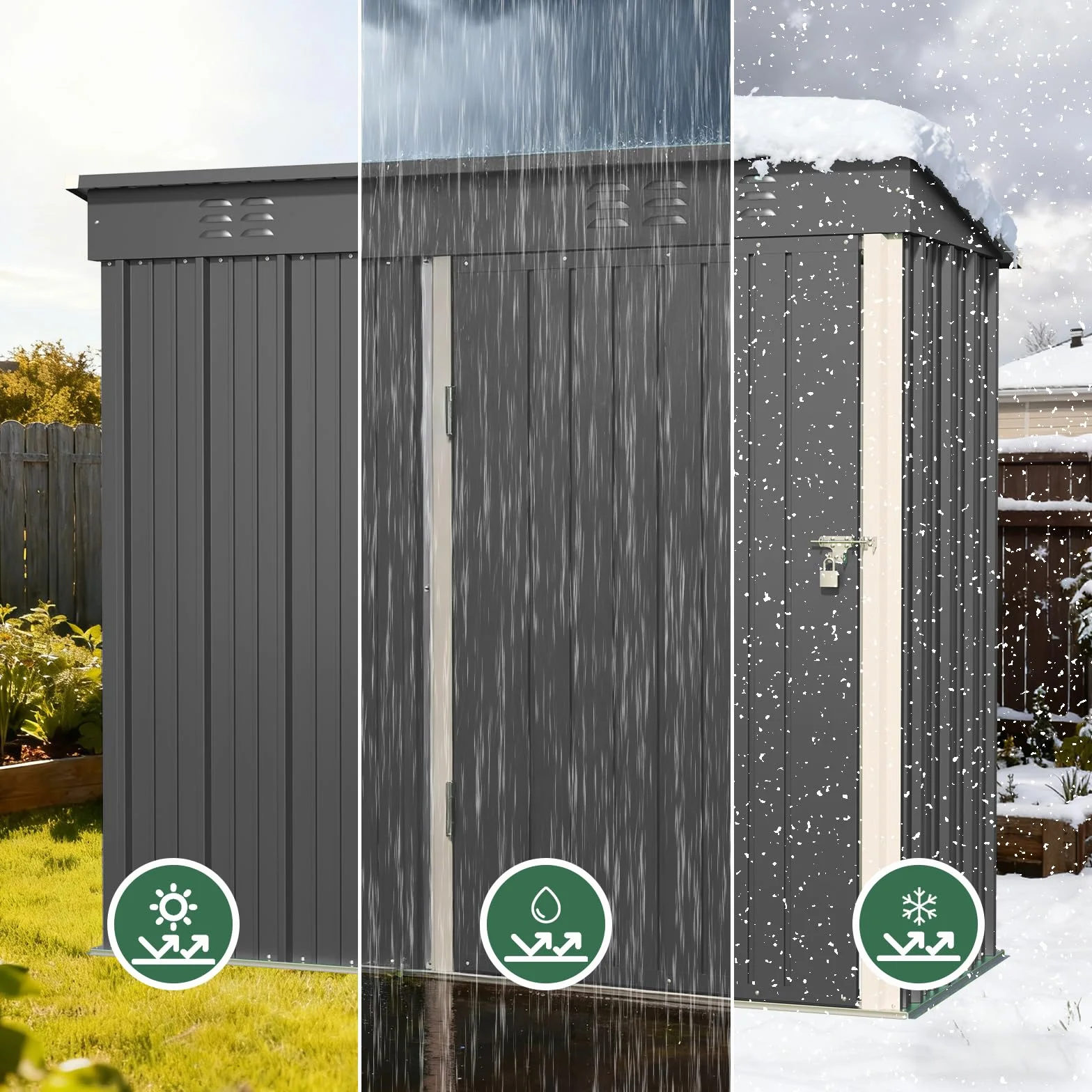 Abri De Jardin Métallique 182x161x94 cm Gris avec Étagères Toit Incliné Ventilation