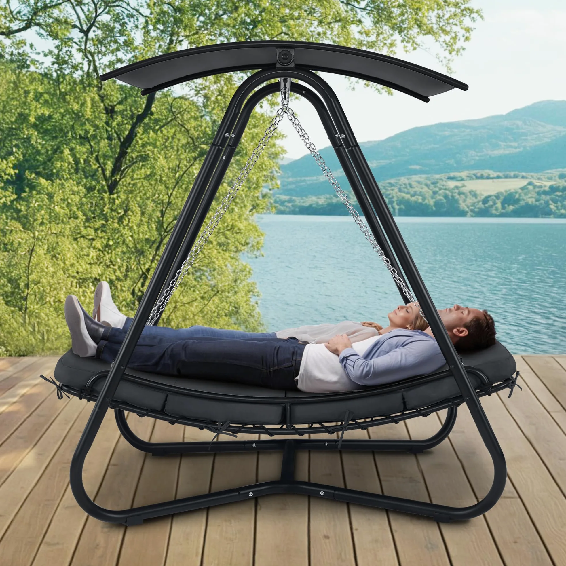 M MCombo Balançoire Hollywoodienne et Chaise Longue de Jardin, Résistante aux Intempéries, Outdoor 167x155x173 cm 8012 (Gris)