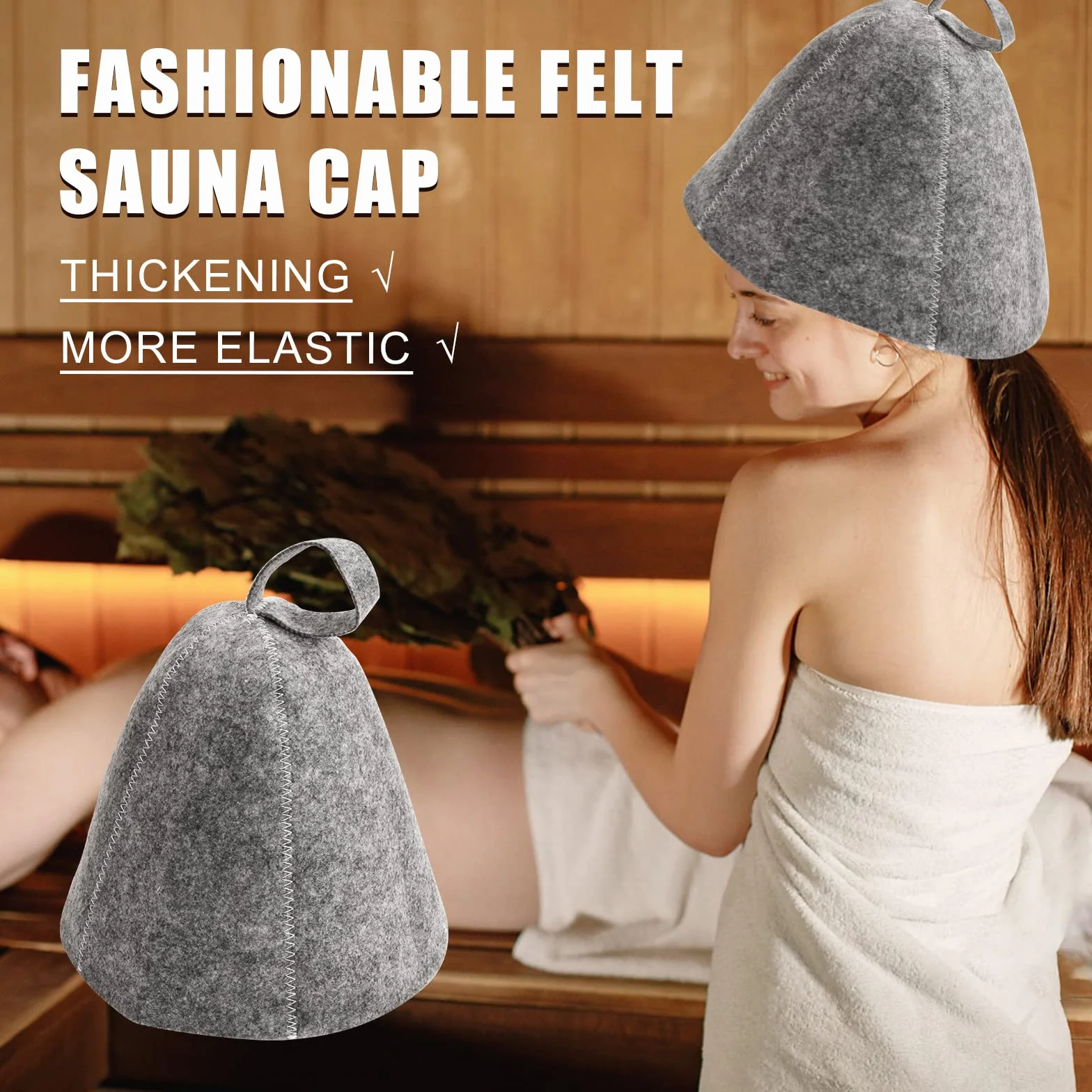 Chapeau Sauna en Feutre 2 Pièces Anti-Chaleur Bonnet de Sauna pour Homme Femme (Gris)