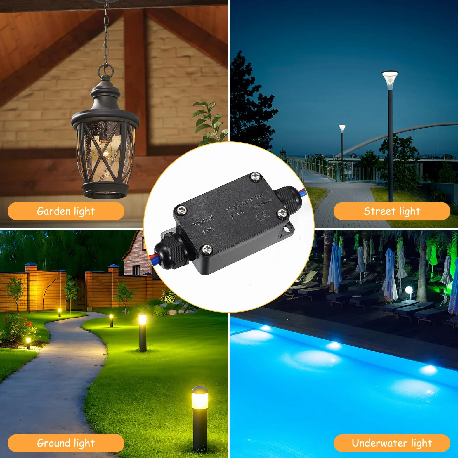 Boite de Derivation Etanche IP66 2 Voies, Boîtier de Raccordement pour Câbles 3-6,5 mm, Noir