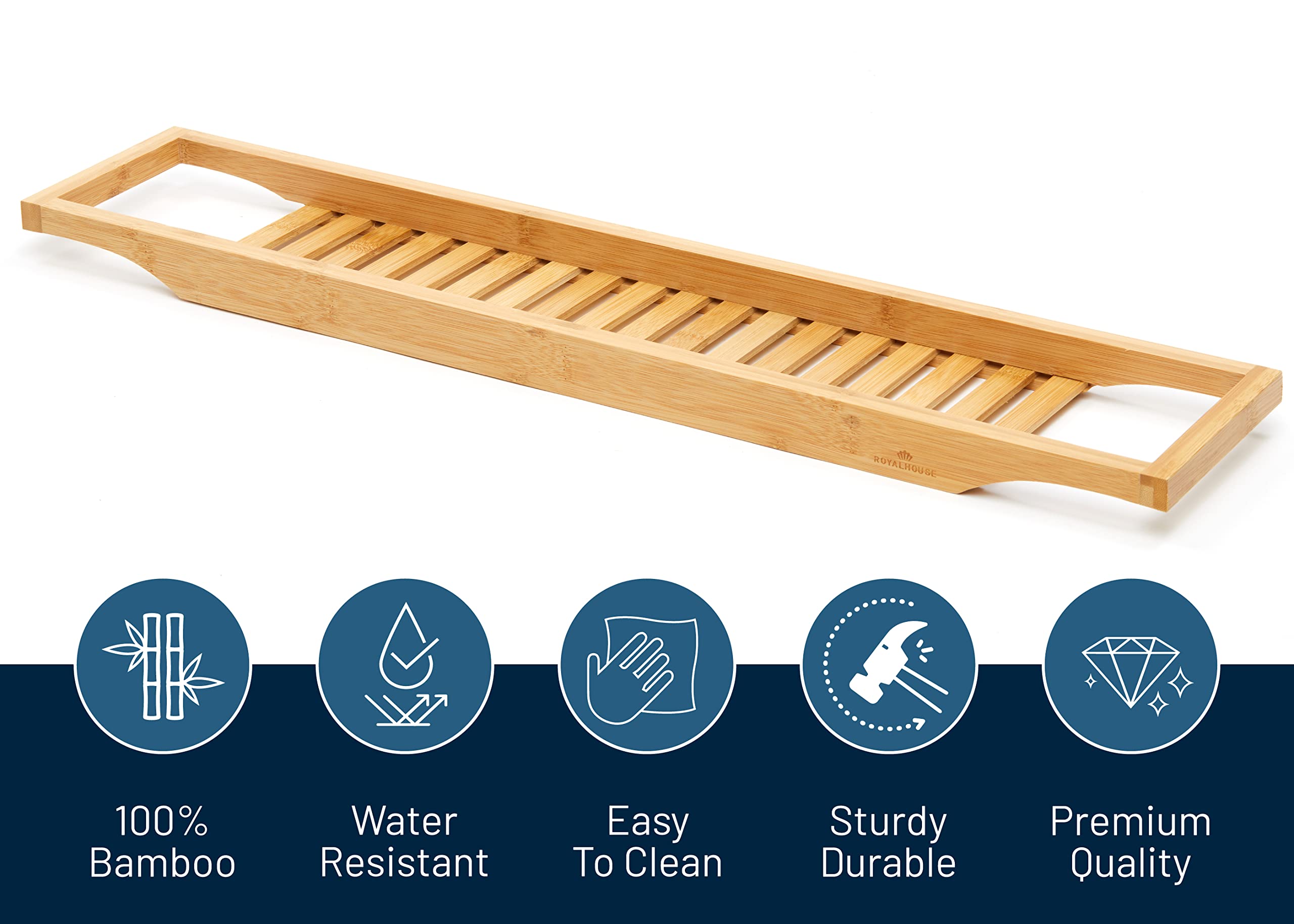 Elegant Bamboo Bathtub Caddy with Book and Wine Holder